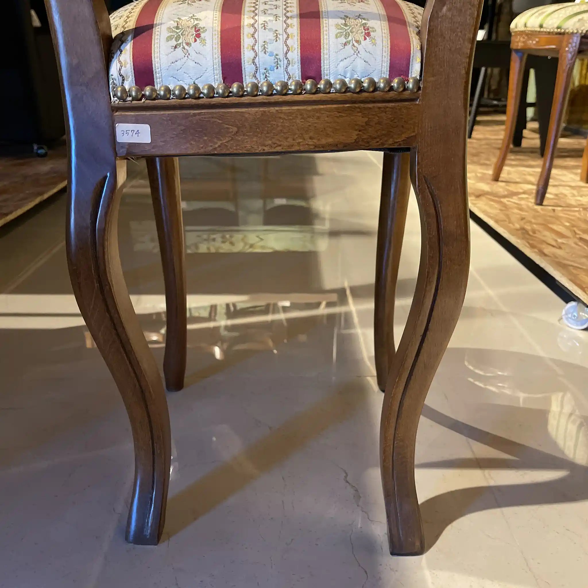 Antique Dining Chair / Rococo Style (Louis XV Style) / Cabriole Legs, Rocaille Relief, Jacquard Seat