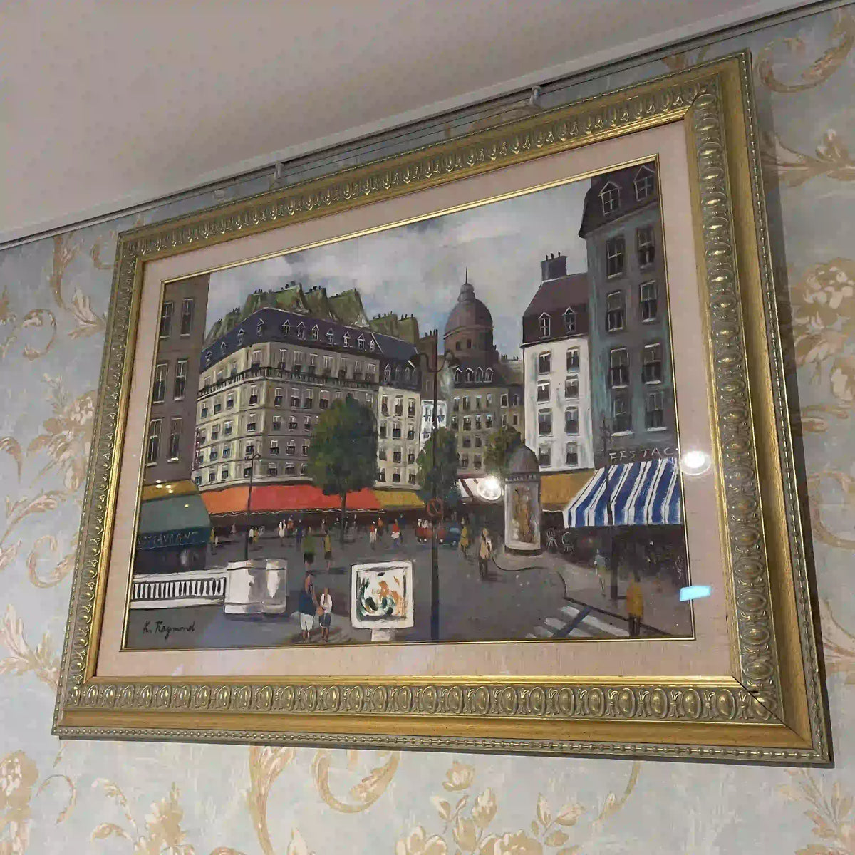 額 街並み(アート) / 20世紀後期 / キャンバス / フランス / 額装,店舗什器,壁飾り,アートフレーム,応接室 / [アート/装飾品]