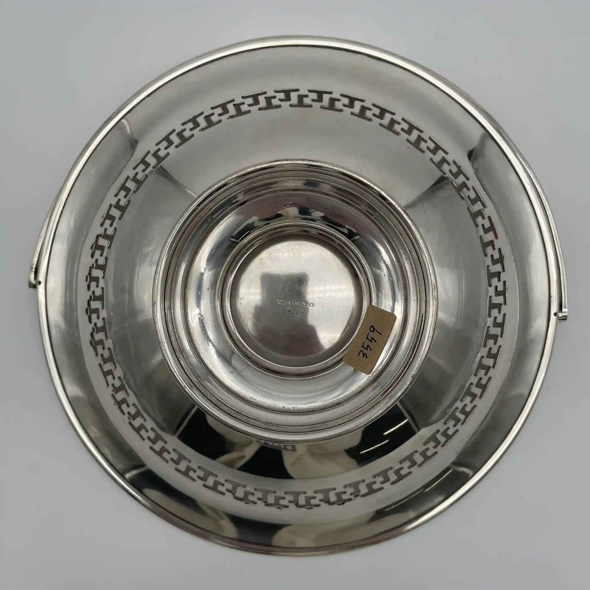 Vintage Compote / Estimated 1920s-1950s / Silver-plated / England / Openwork, Swing Handle, with Legs