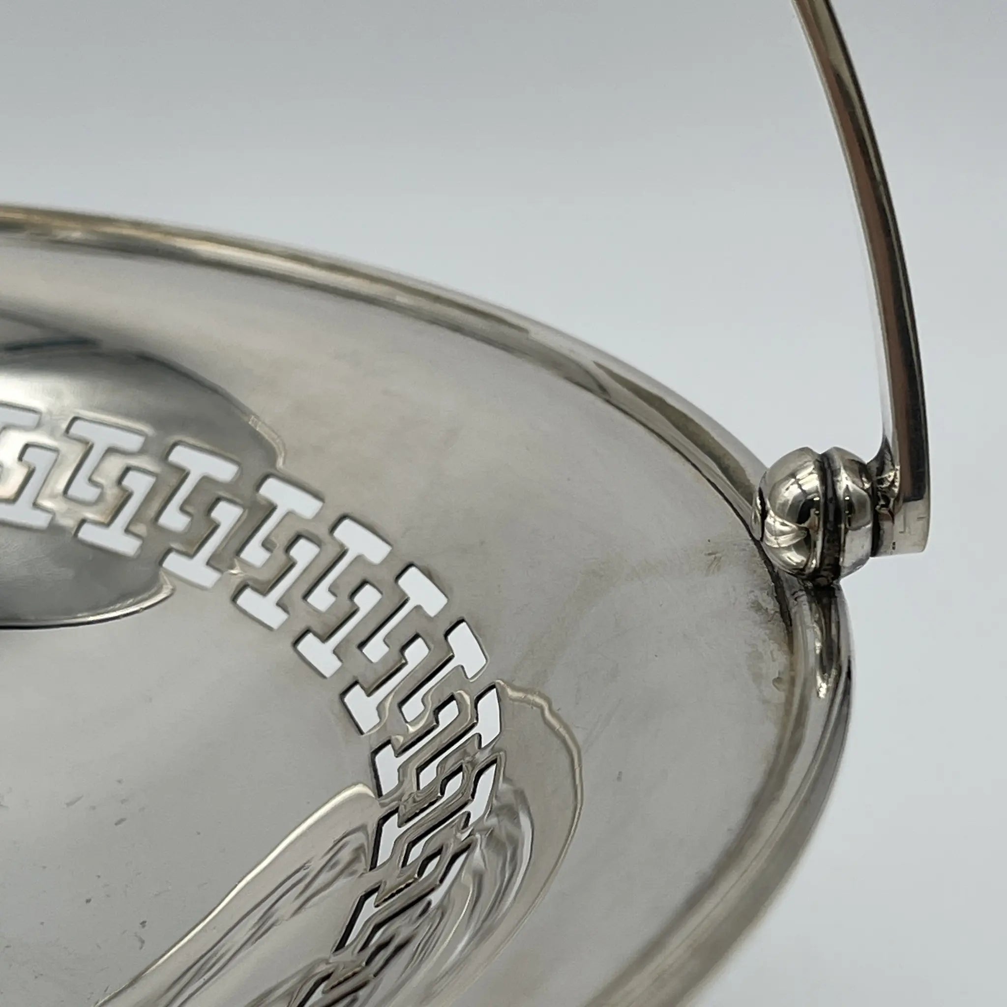 Vintage Compote / Estimated 1920s-1950s / Silver-plated / England / Openwork, Swing Handle, with Legs
