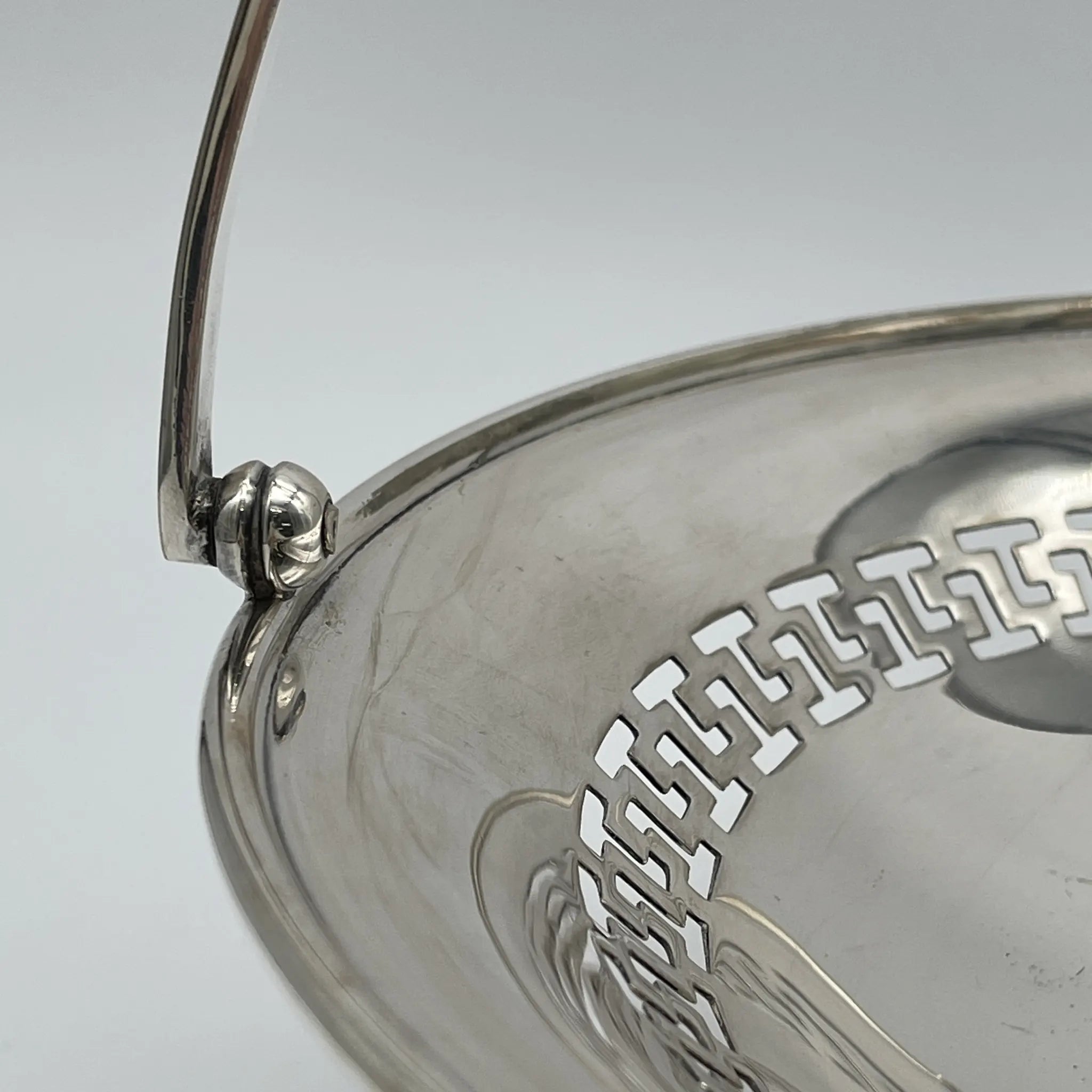 Vintage Compote / Estimated 1920s-1950s / Silver-plated / England / Openwork, Swing Handle, with Legs