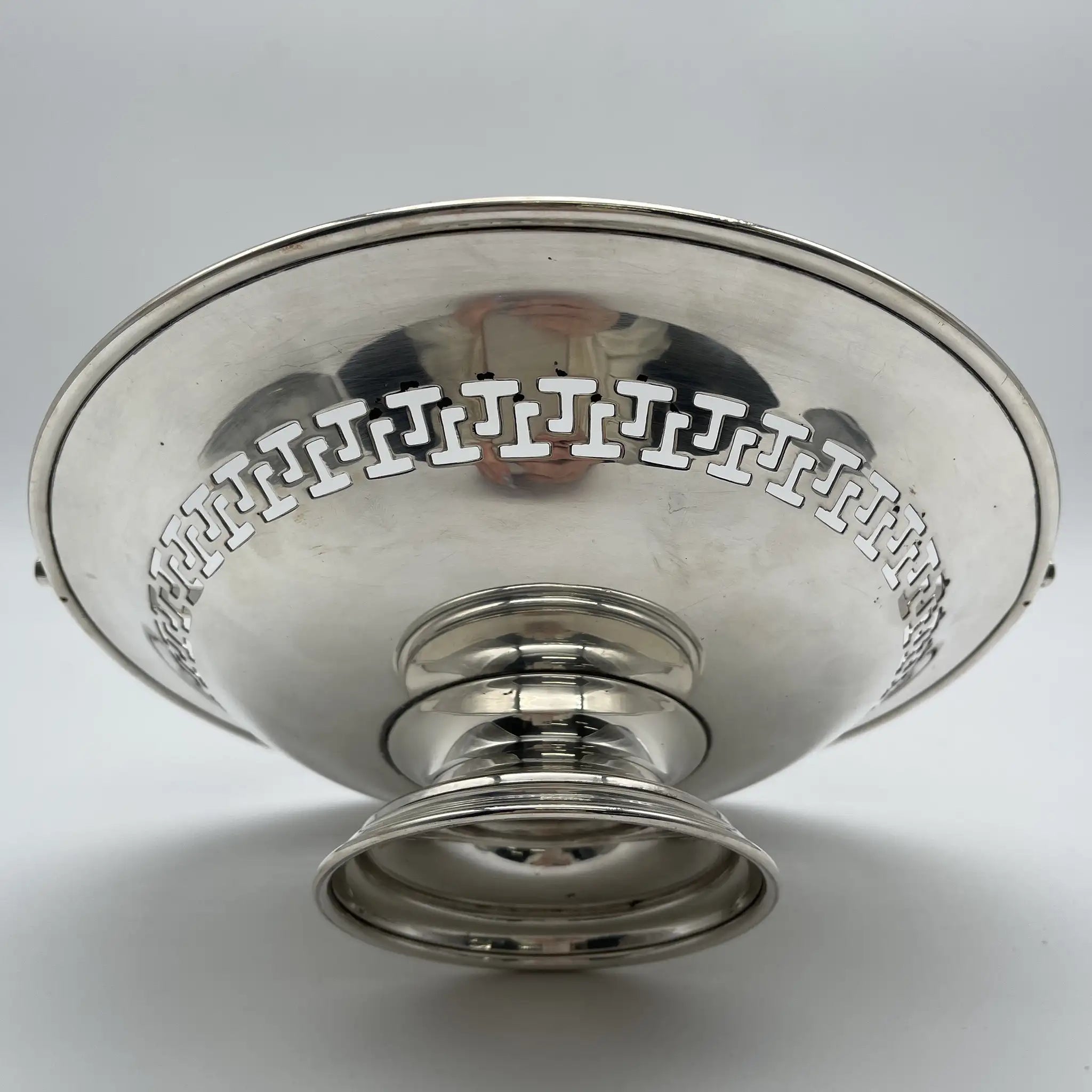 Vintage Compote / Estimated 1920s-1950s / Silver-plated / England / Openwork, Swing Handle, with Legs