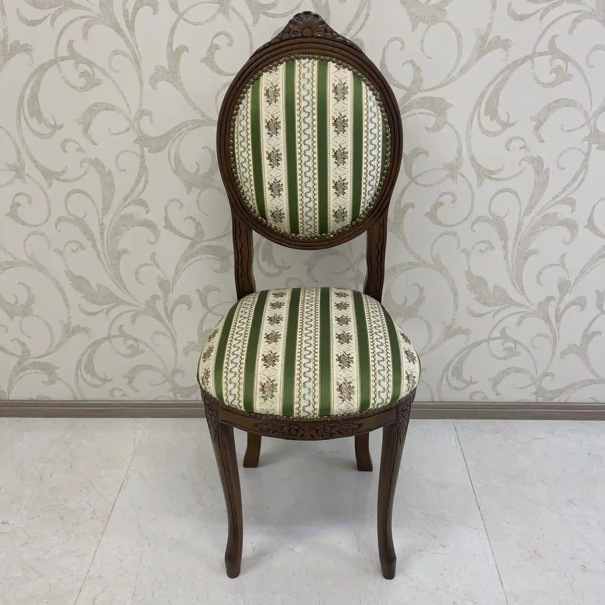【アンティーク】 ダイニングチェア / ロココ様式（ルイ15世様式） / カブリオールレッグ,ロカイユレリーフ,ジャガード織座面
