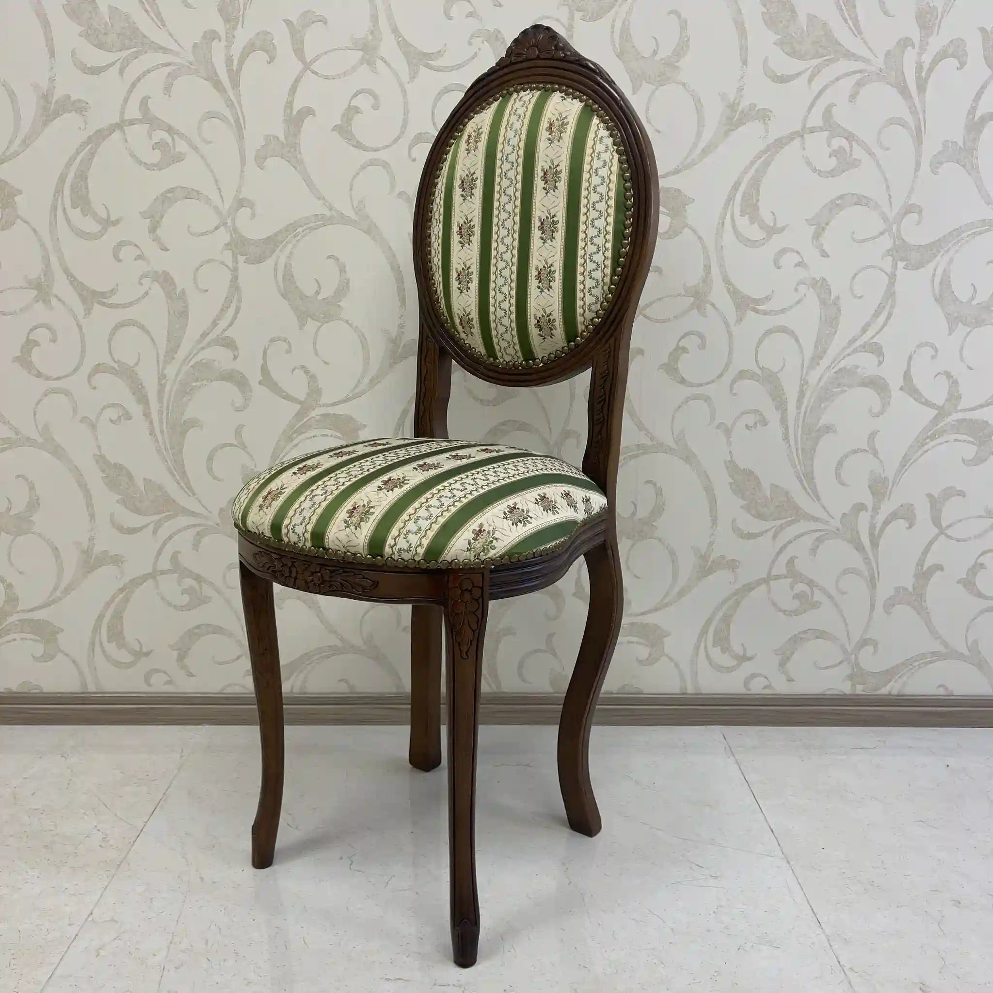 【アンティーク】 ダイニングチェア / ロココ様式（ルイ15世様式） / カブリオールレッグ,ロカイユレリーフ,ジャガード織座面