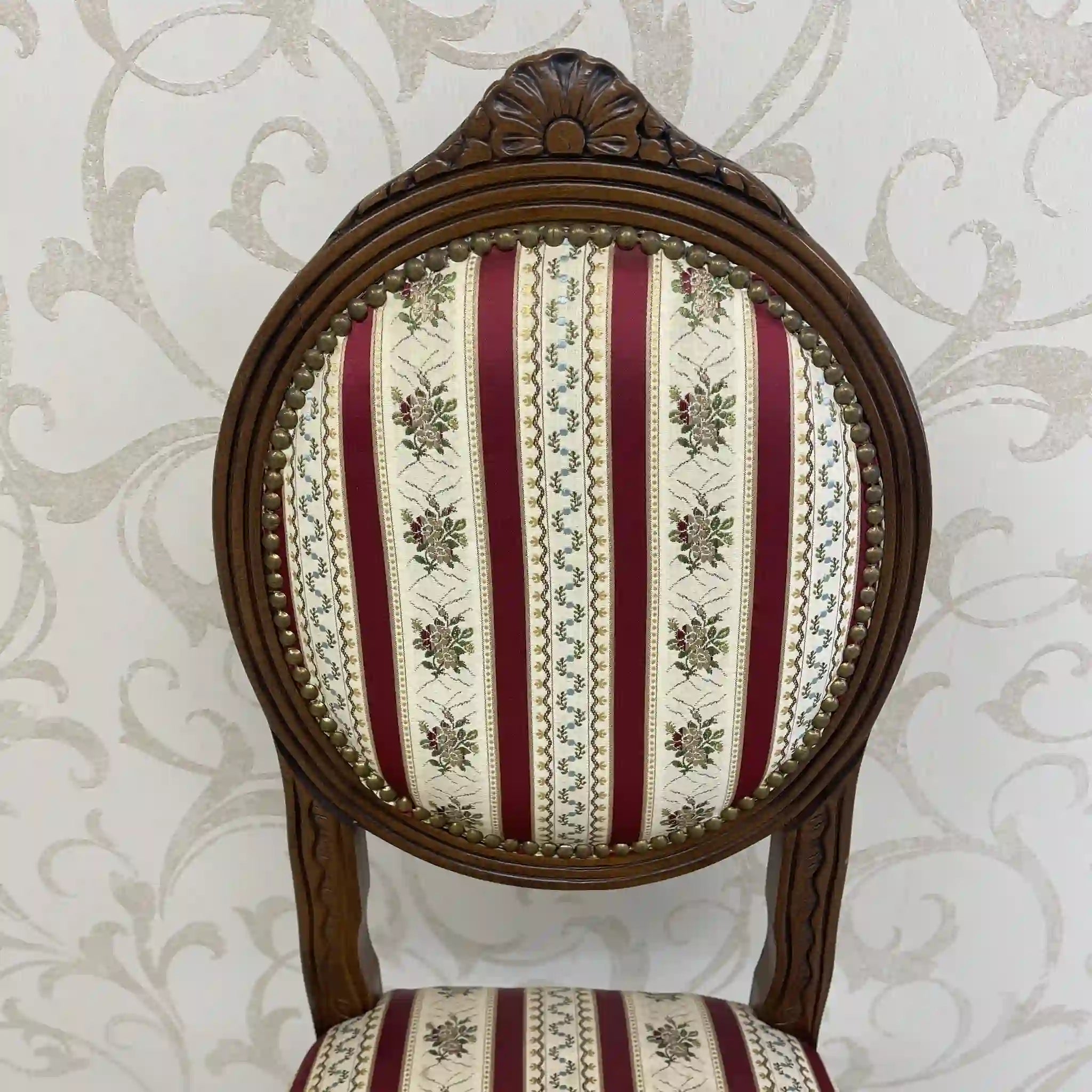 【アンティーク】 ダイニングチェア / ロココ様式（ルイ15世様式） / カブリオールレッグ,ロカイユレリーフ,ジャガード織座面