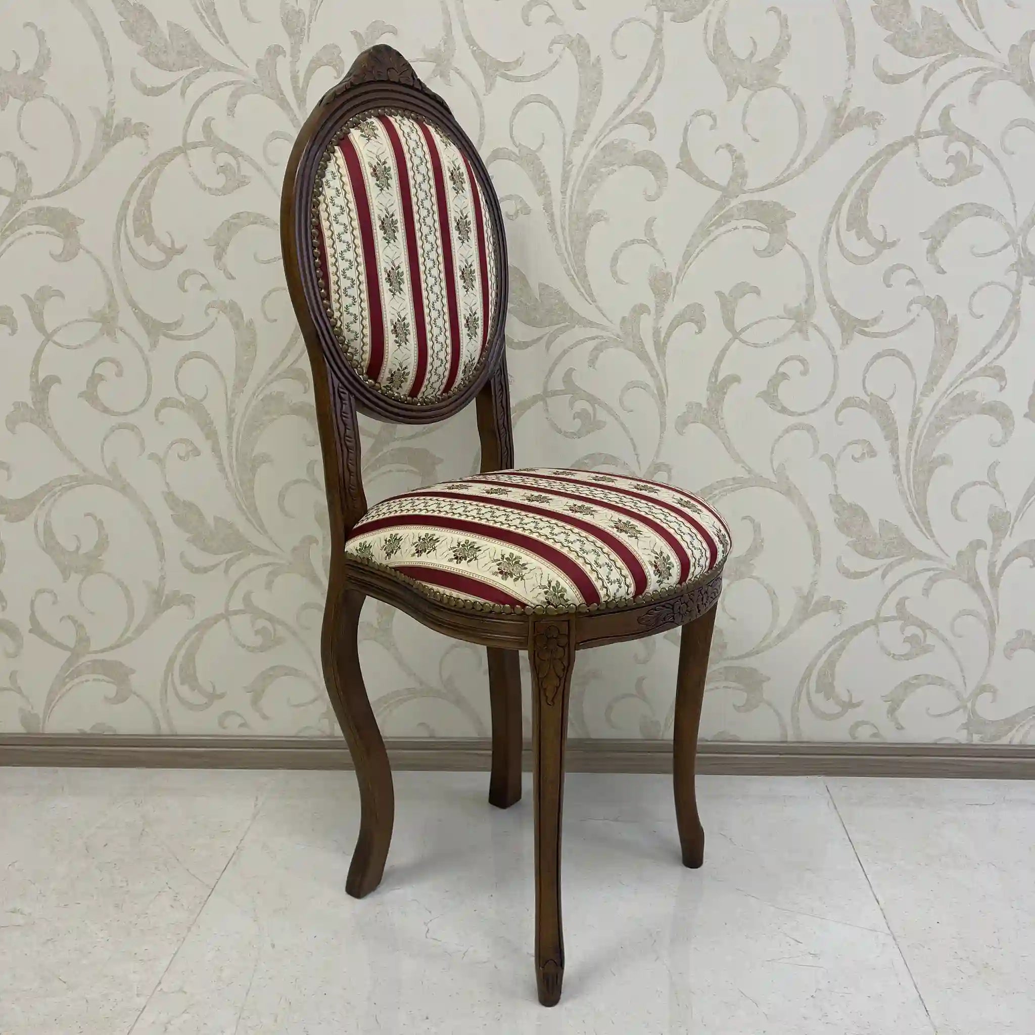 【アンティーク】 ダイニングチェア / ロココ様式（ルイ15世様式） / カブリオールレッグ,ロカイユレリーフ,ジャガード織座面