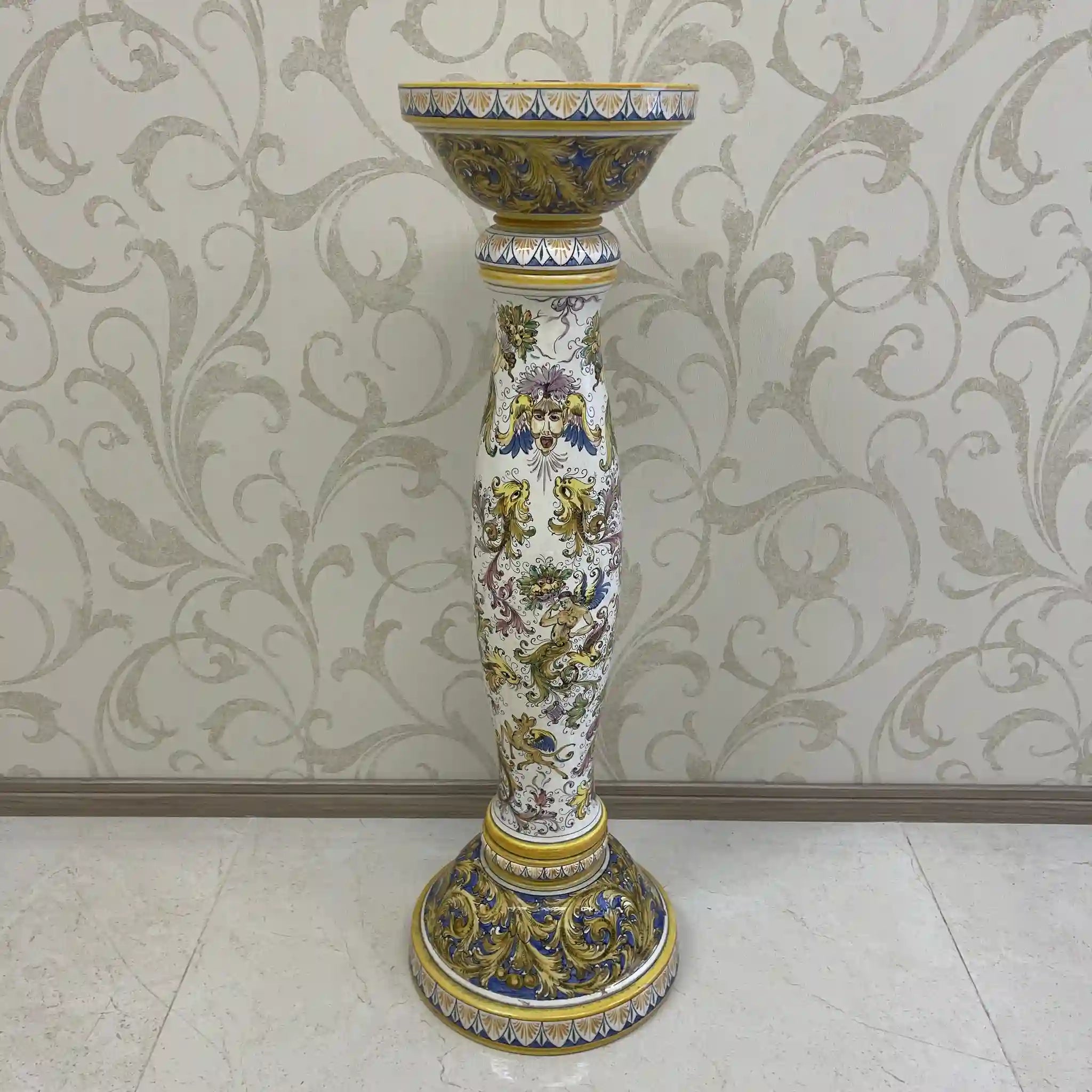 【ビンテージ】 燭台 / マヨルカ焼き / イタリア / ハンドペイント,上絵付け,金彩装飾,陶土成形