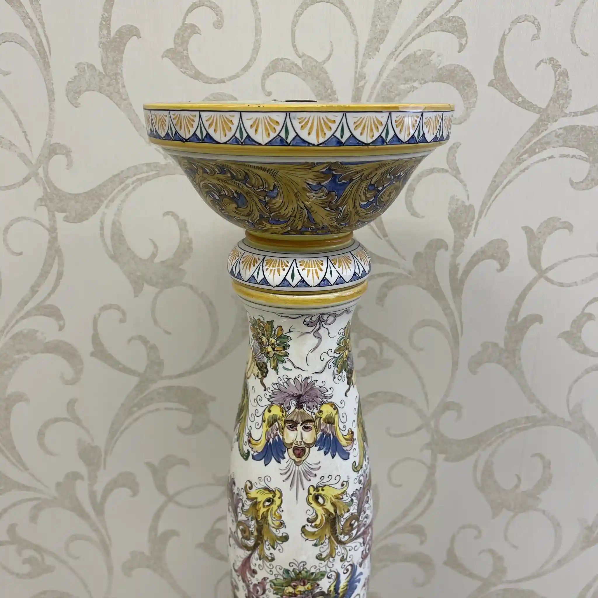 [Vintage] Flower stand / Mallorca ware / Italy / Hand painted, overglaze