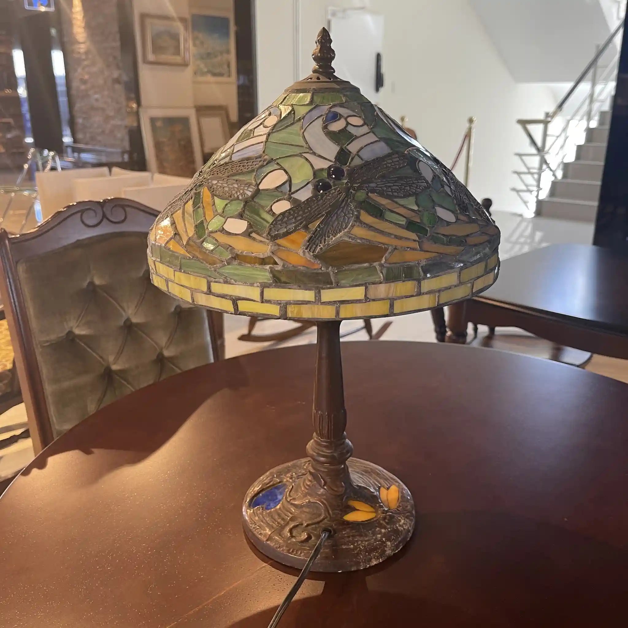 Vintage Table Lamp / 1990s (Estimated) / Glass / Japan / Dragonfly Motif