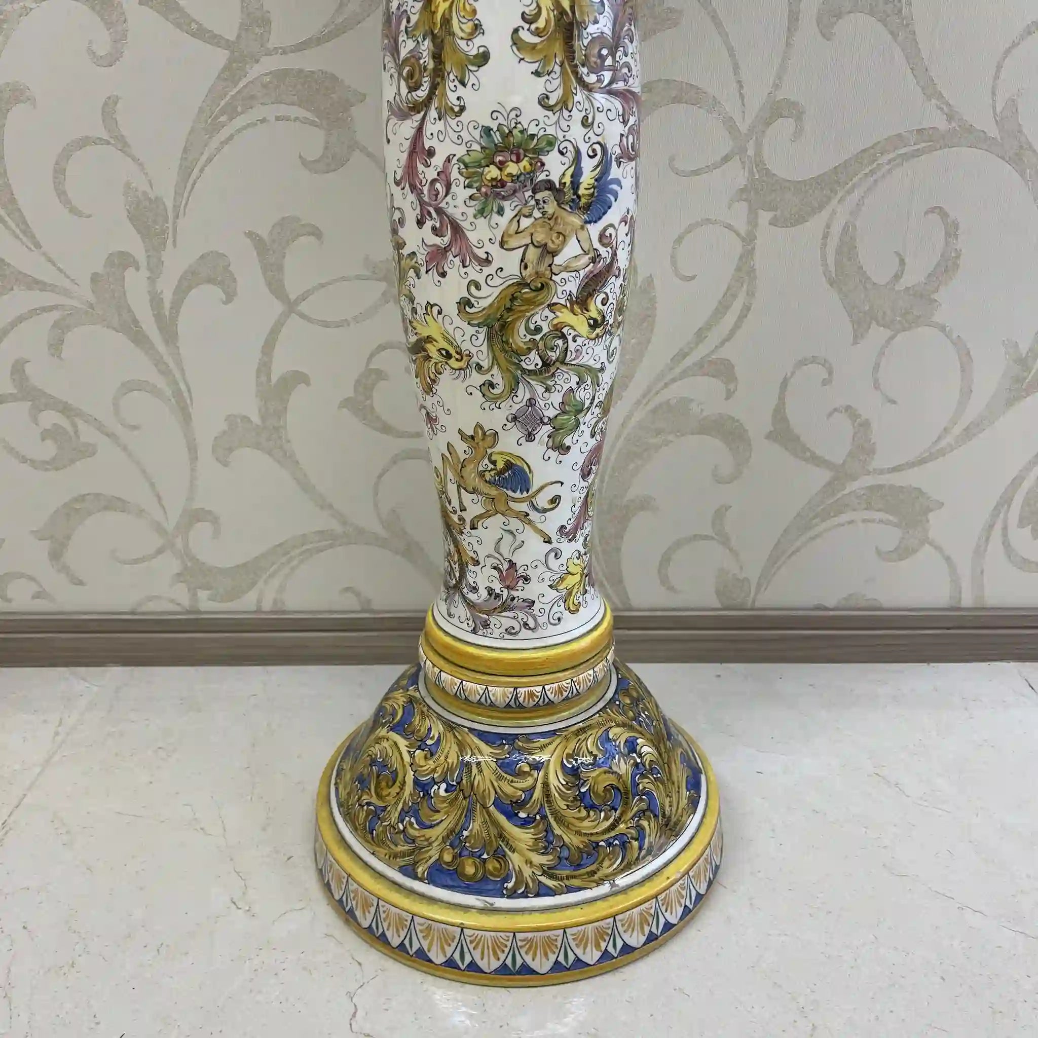 [Vintage] Flower stand / Mallorca ware / Italy / Hand painted, overglaze