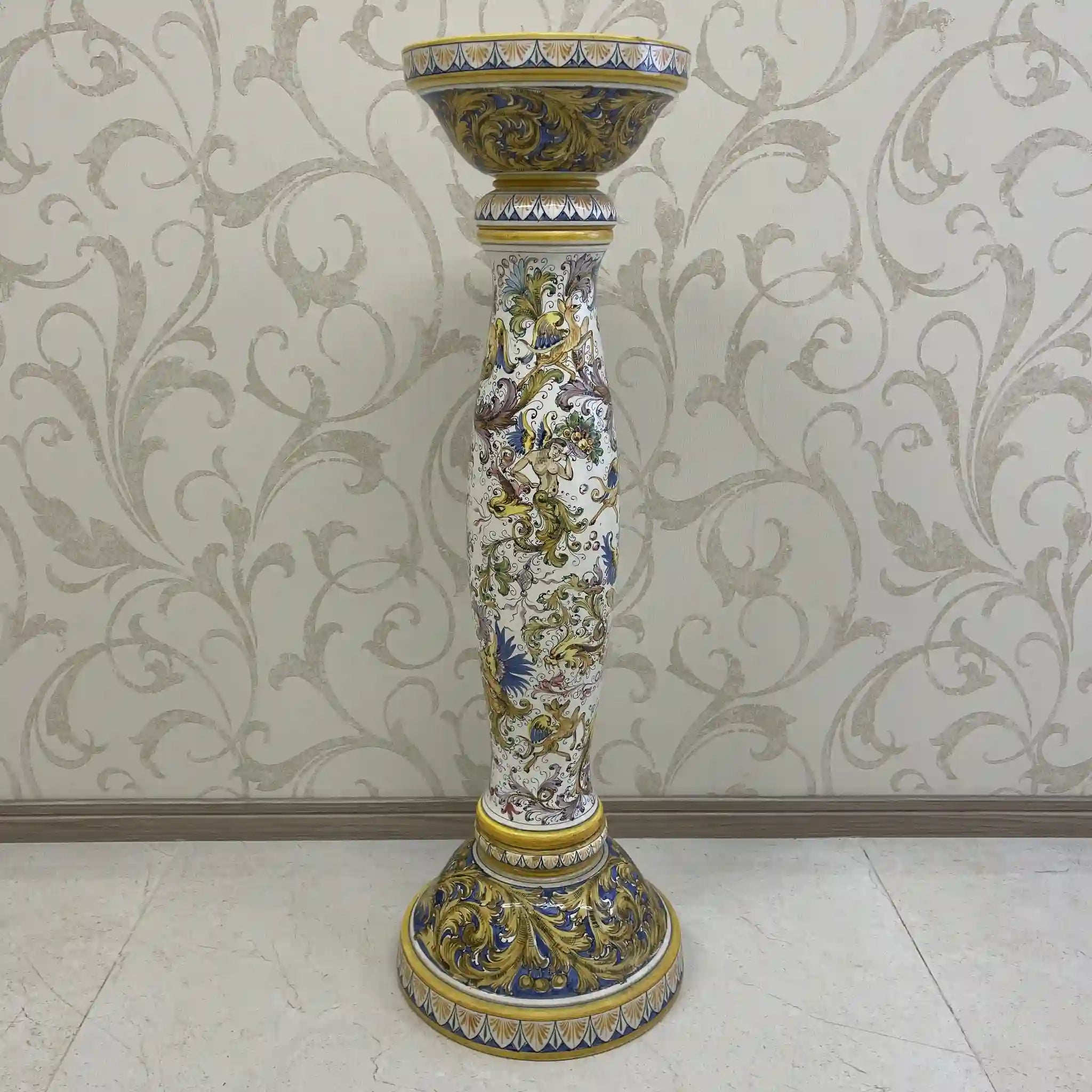 [Vintage] Flower stand / Mallorca ware / Italy / Hand painted, overglaze
