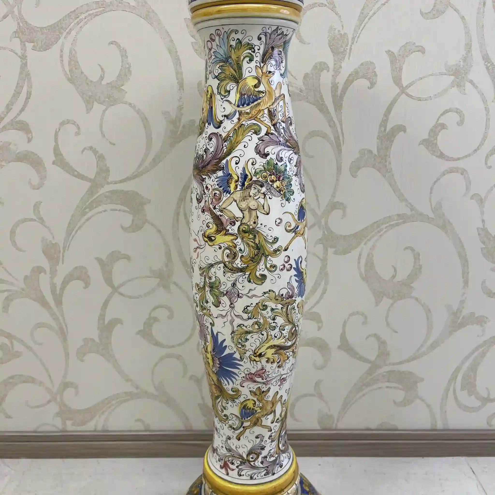 [Vintage] Flower stand / Mallorca ware / Italy / Hand painted, overglaze