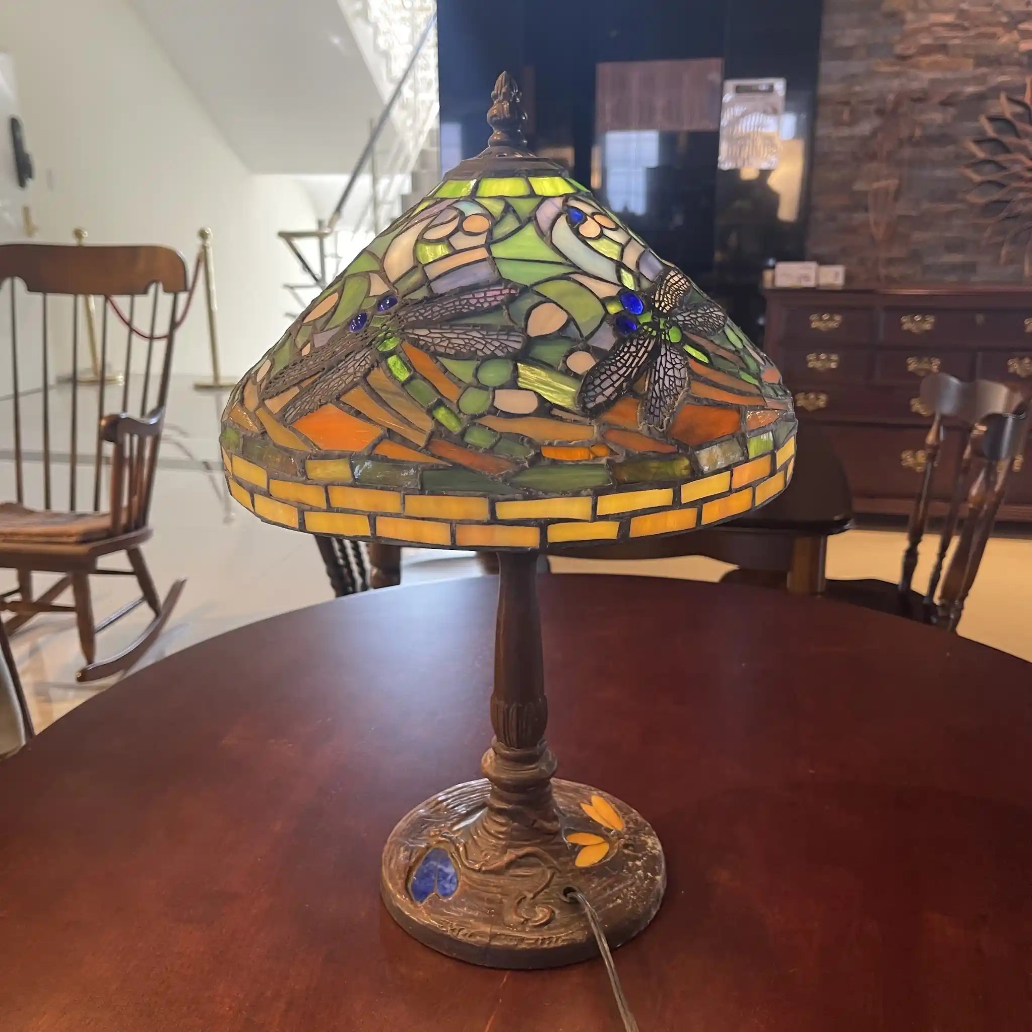 Vintage Table Lamp / 1990s (Estimated) / Glass / Japan / Dragonfly Motif