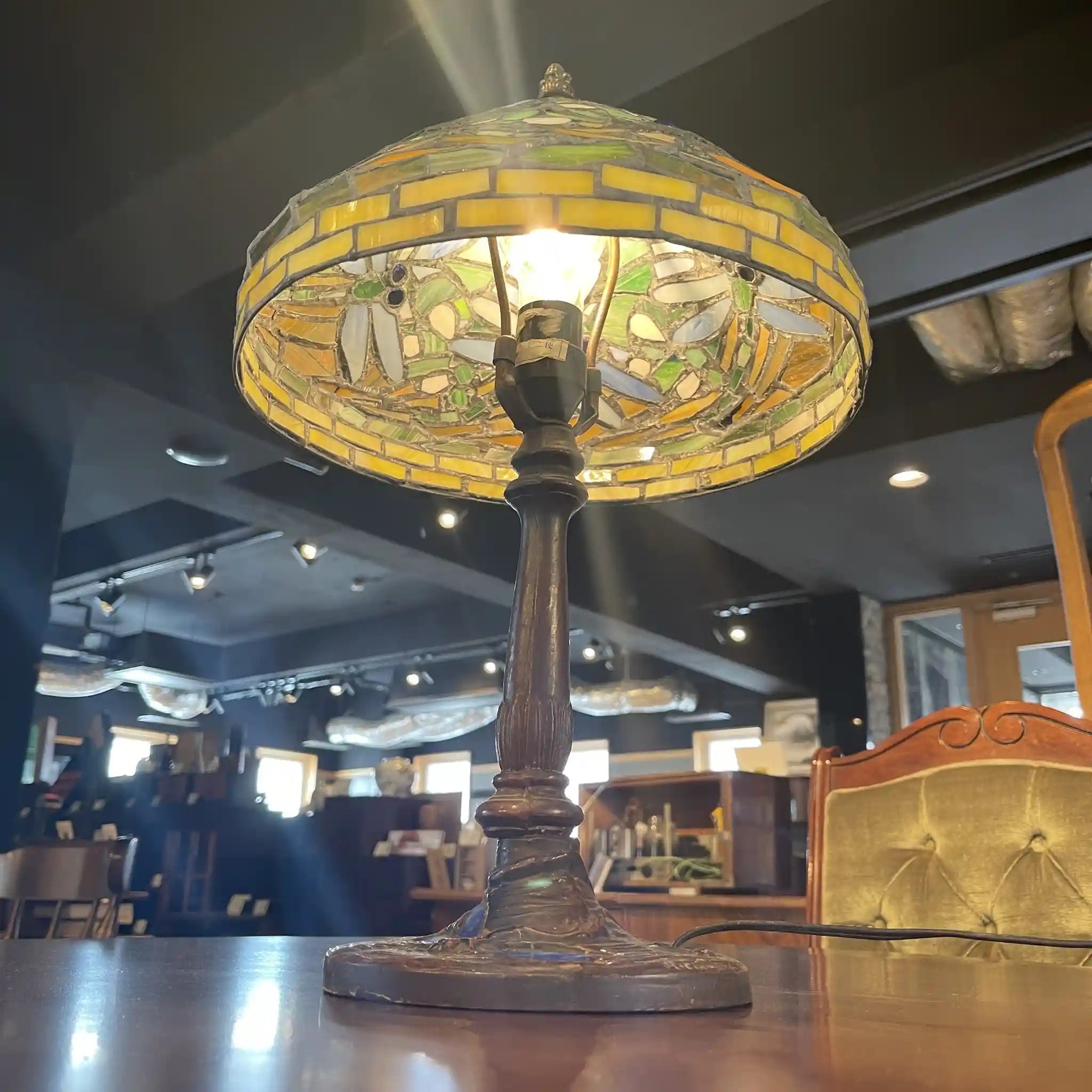 Vintage Table Lamp / 1990s (Estimated) / Glass / Japan / Dragonfly Motif