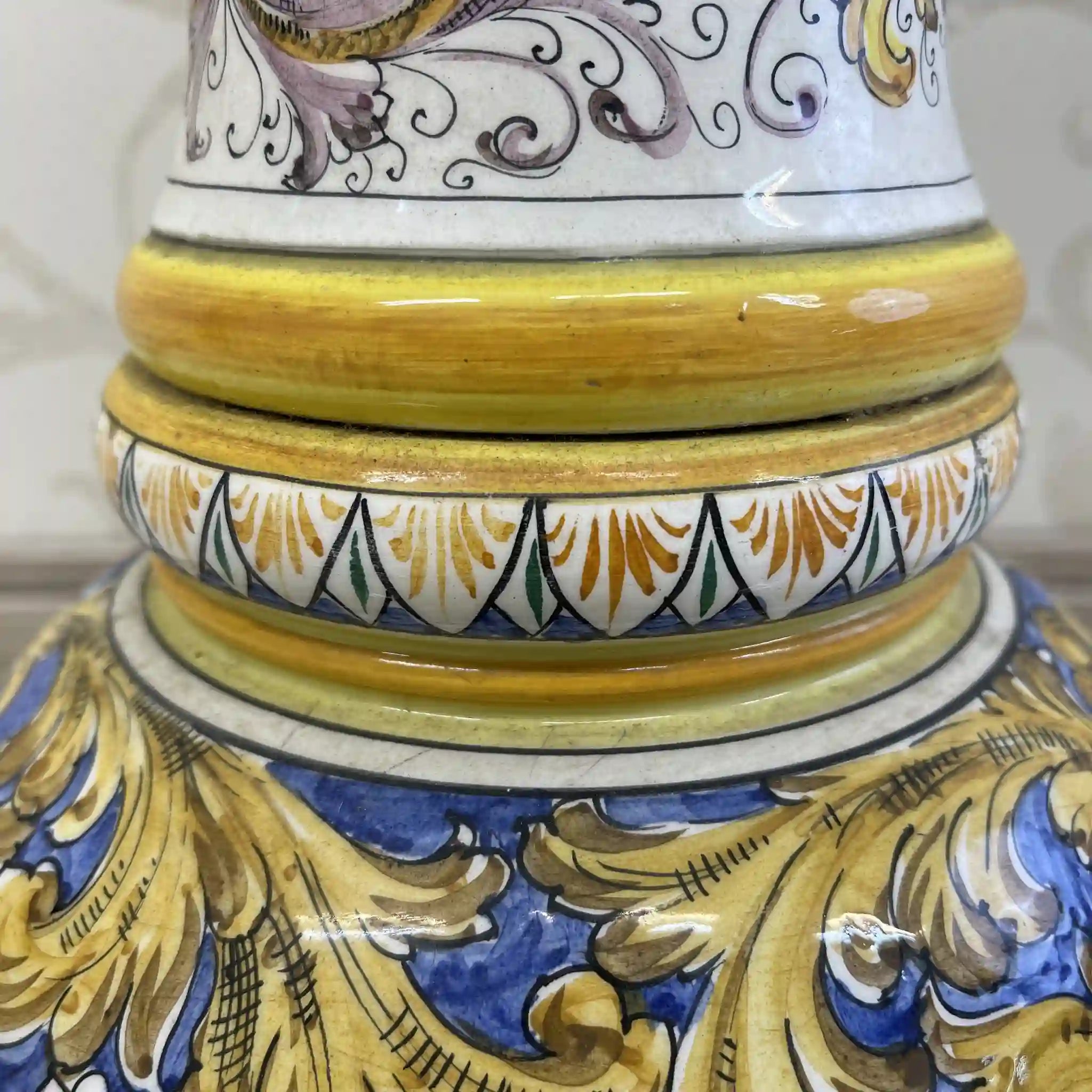 [Vintage] Flower stand / Mallorca ware / Italy / Hand painted, overglaze