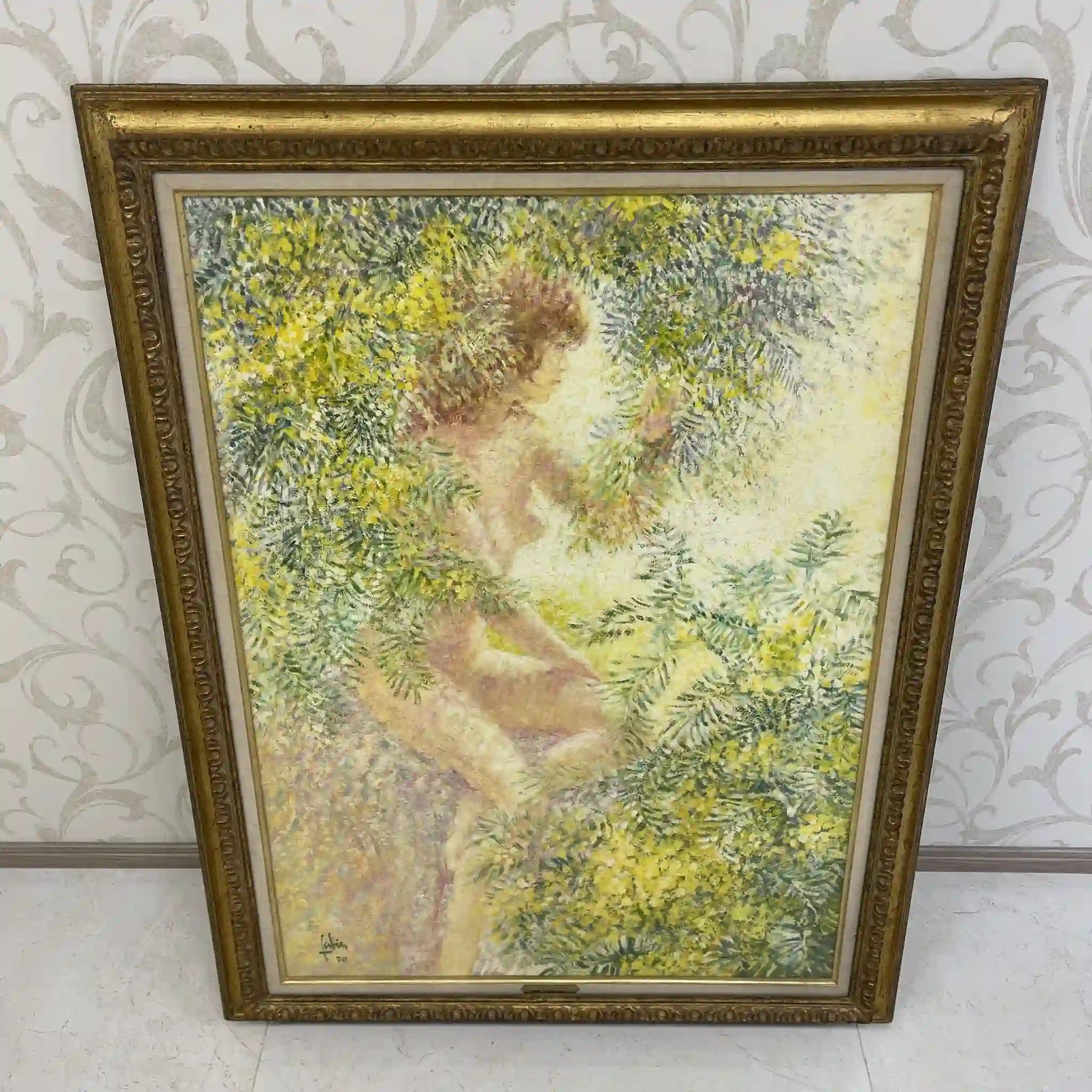 【ビンテージ】 油彩画 / Louis Fabien(ルイ・ファビアン) / Mimosa(ミモザ) / 1925年 / フランス / 印象派,ミモザ