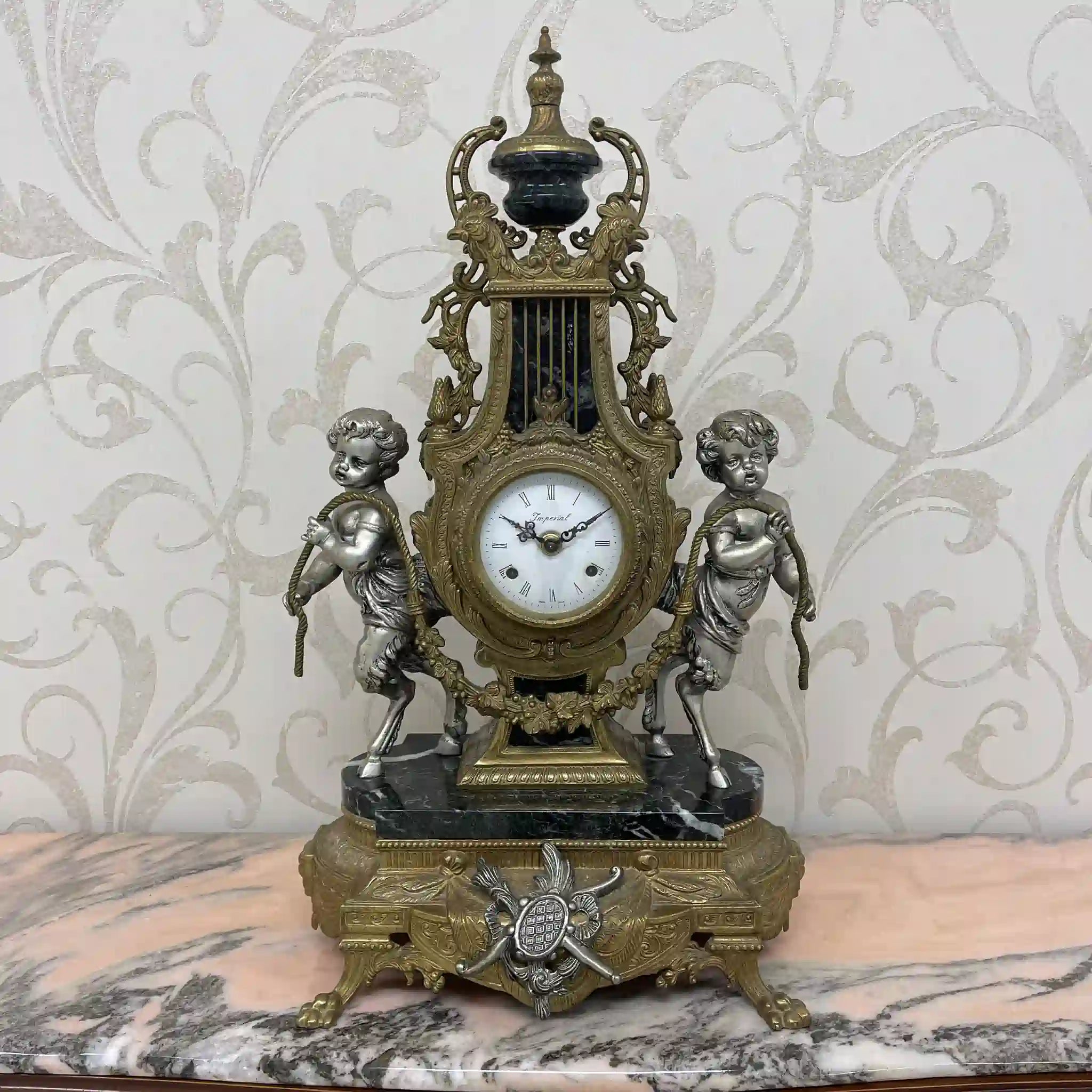 【ビンテージ】 置き時計 / Imperial(インペリアル) / ルイ15世様式 / 真鍮 / イタリア / オルモン装飾,アカンサス文様,ゴールドフィニッシュ