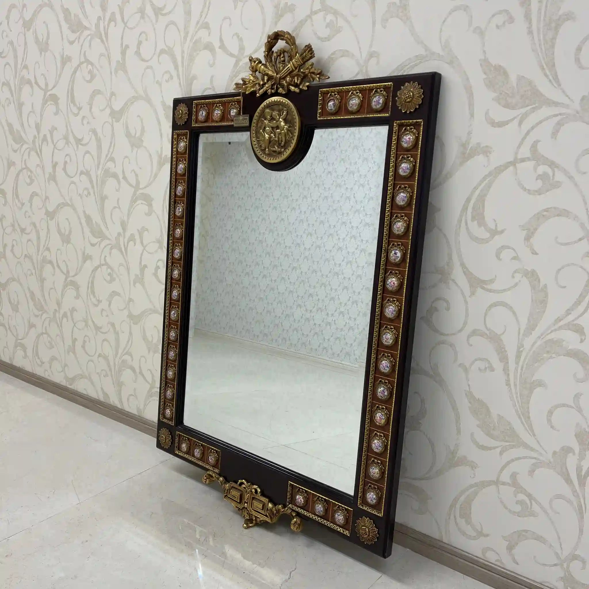 【ビンテージ】 ウォールミラー / Mariner（マリネール） / イタリア / ロストワックスブロンズ,ベベルカットミラー,ハンドエングレービング