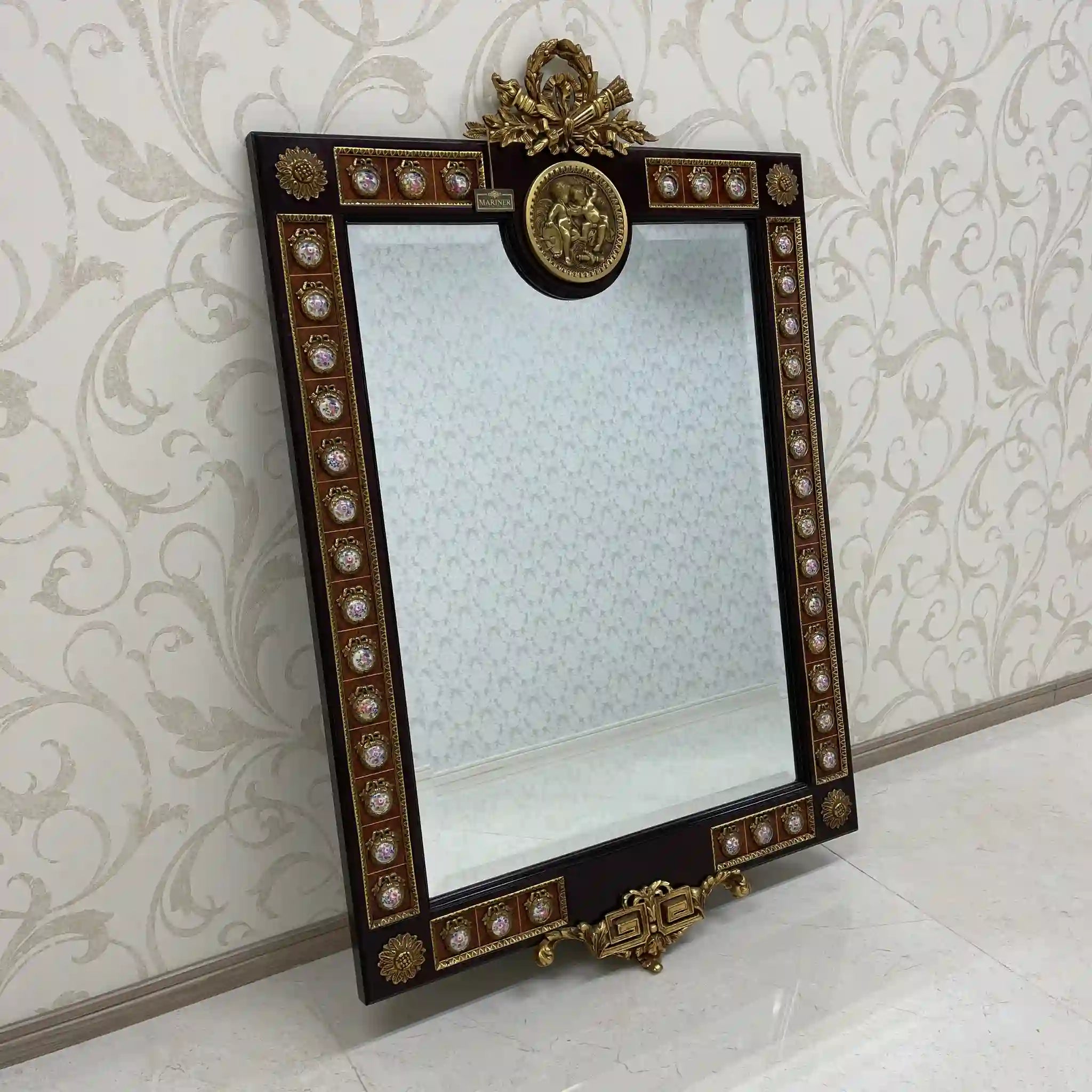 【ビンテージ】 ウォールミラー / Mariner（マリネール） / イタリア / ロストワックスブロンズ,ベベルカットミラー,ハンドエングレービング