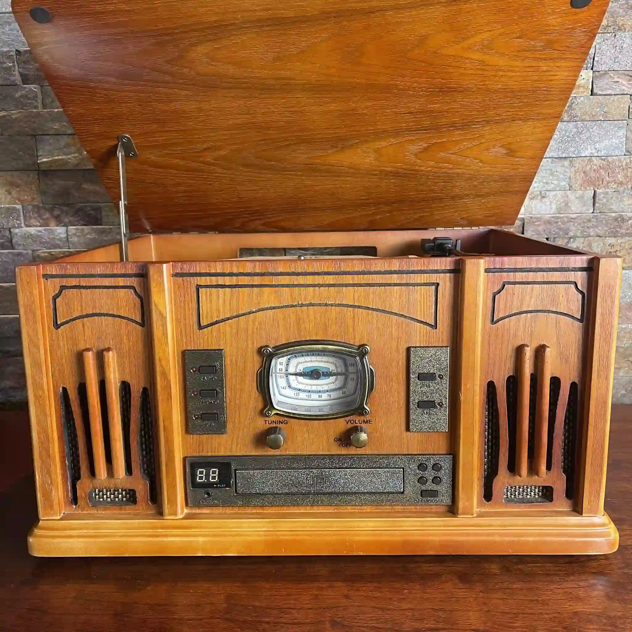 [Reused] All-in-one wooden stereo system / Czech / Records, CDs, Cassettes, Radio