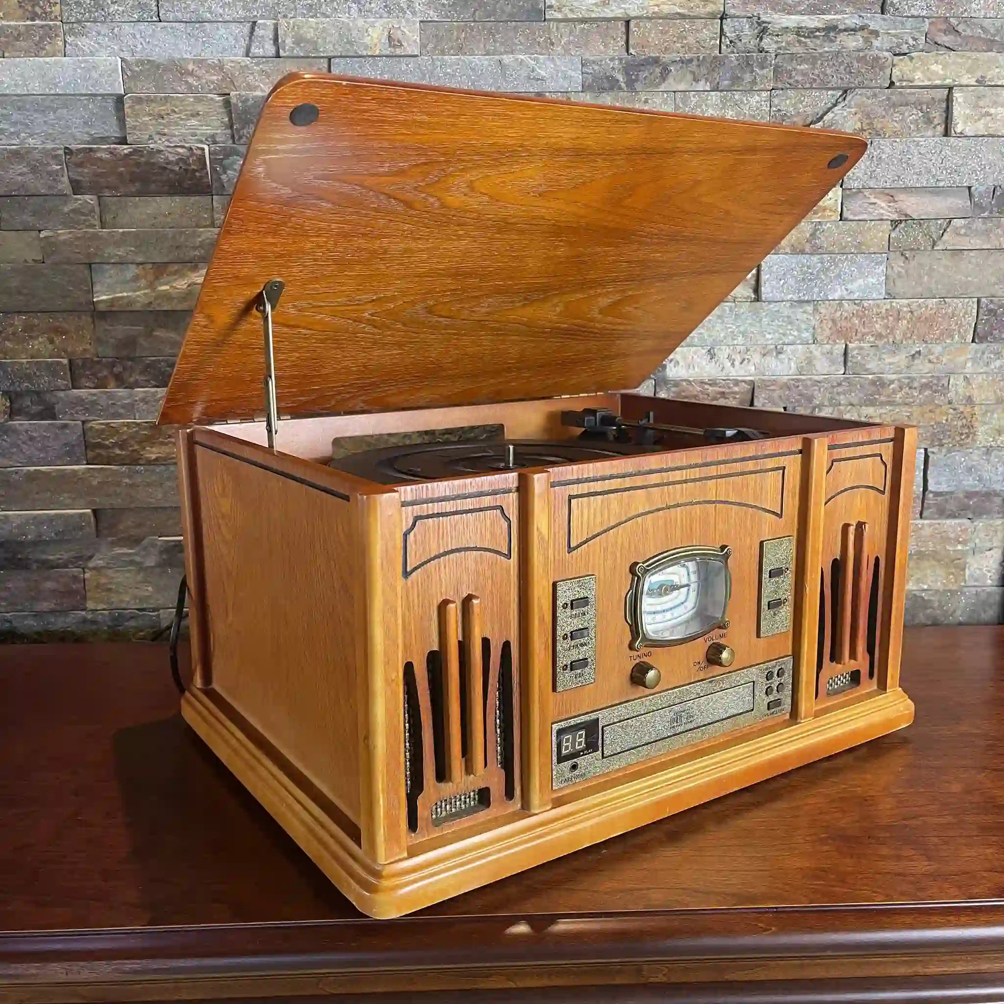 [Reused] All-in-one wooden stereo system / Czech / Records, CDs, Cassettes, Radio