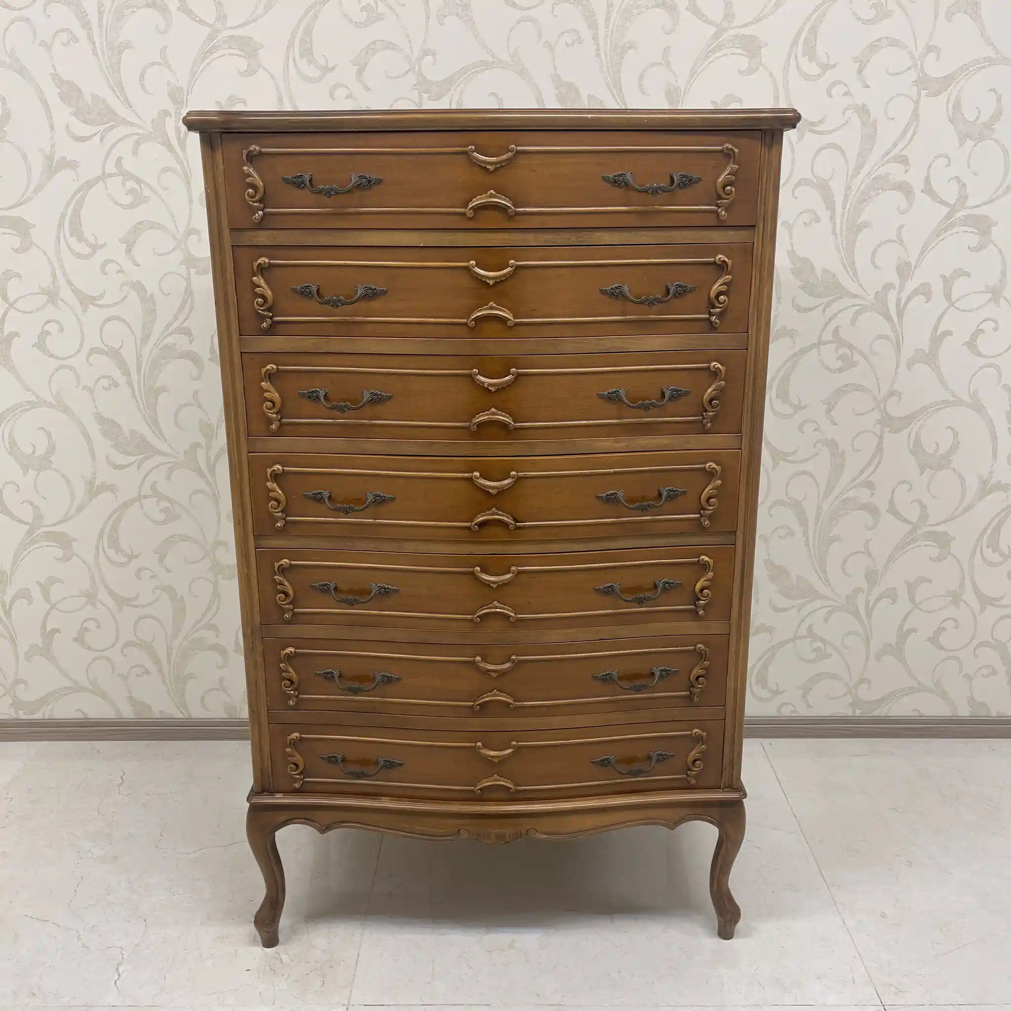 【ビンテージ】 チェスト / 天然木 / イタリア / イントラルシア（象嵌細工）,カブリオールレッグ(猫脚),セミナリエール（1週間チェスト）