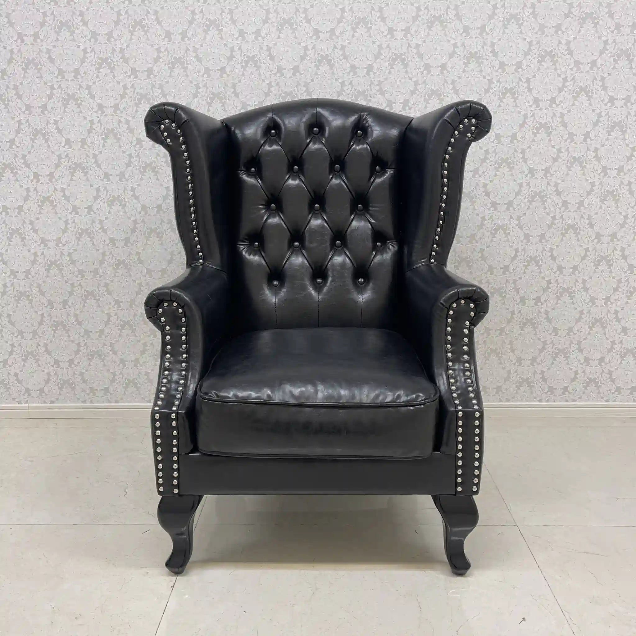 【リユース】 チェスターフィールド ソファ 1P / VINCENT (ヴィンセント) / 猫脚シリーズ / ウィングバックSA925モデル / 合成皮革 / ウィングバック,カブリオールレッグ(猫脚)