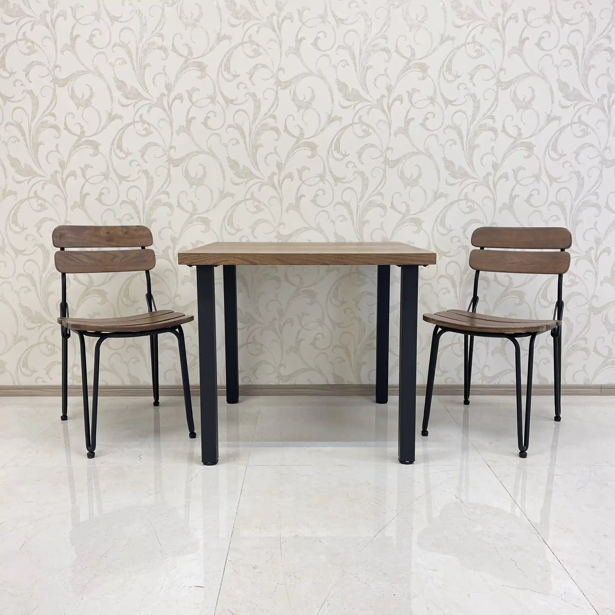 【リユース】 ヴィンテージ風ダイニングセット / 家具の大丸 / Sady 800 Table / Chain Chair / 2000年代 / アイアン楡材(ニレ) / インダストリアルデザイン