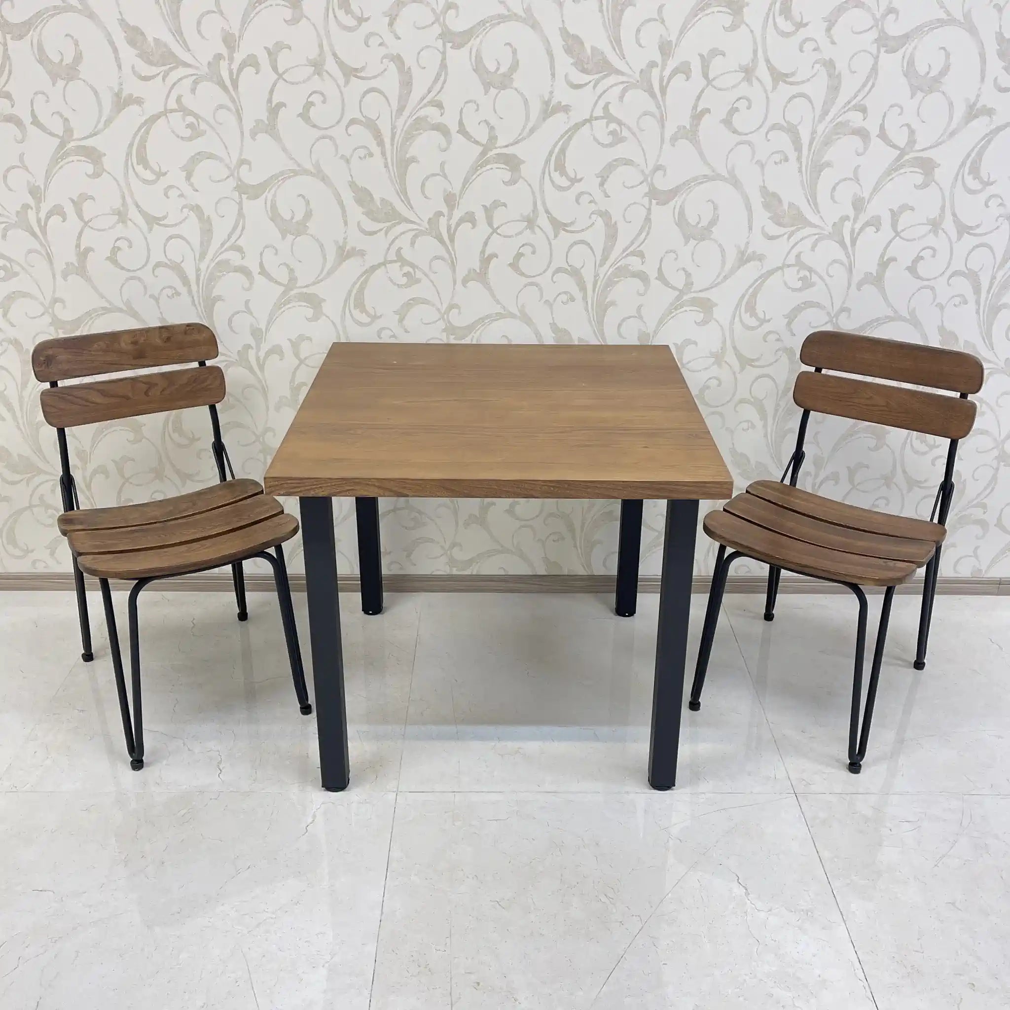 【リユース】 ヴィンテージ風ダイニングセット / 家具の大丸 / Sady 800 Table / Chain Chair / 2000年代 / アイアン楡材(ニレ) / インダストリアルデザイン