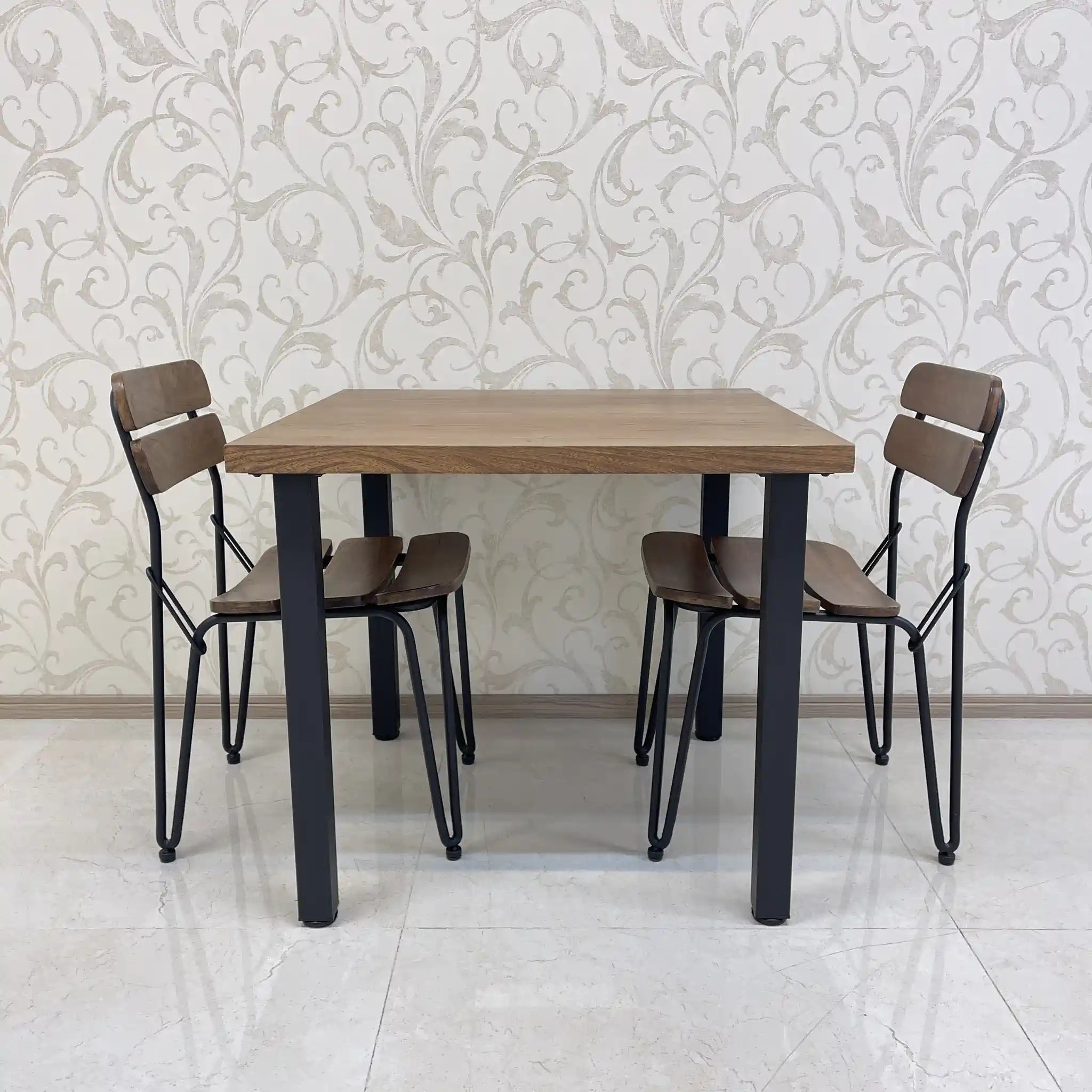 【リユース】 ヴィンテージ風ダイニングセット / 家具の大丸 / Sady 800 Table / Chain Chair / 2000年代 / アイアン楡材(ニレ) / インダストリアルデザイン