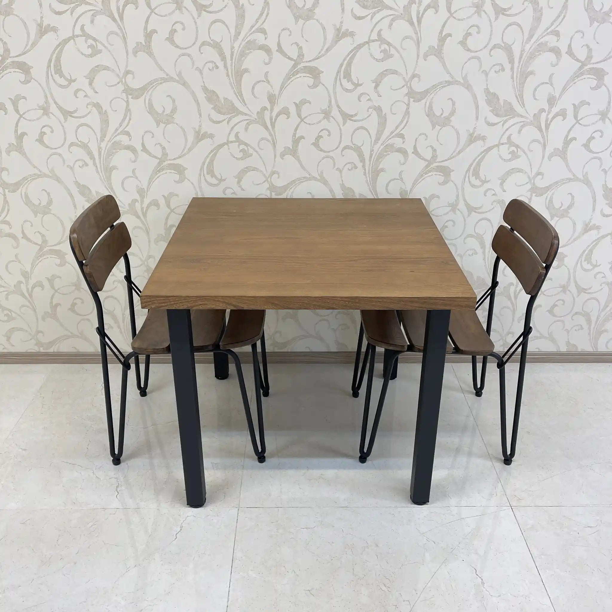 【リユース】 ヴィンテージ風ダイニングセット / 家具の大丸 / Sady 800 Table / Chain Chair / 2000年代 / アイアン楡材(ニレ) / インダストリアルデザイン