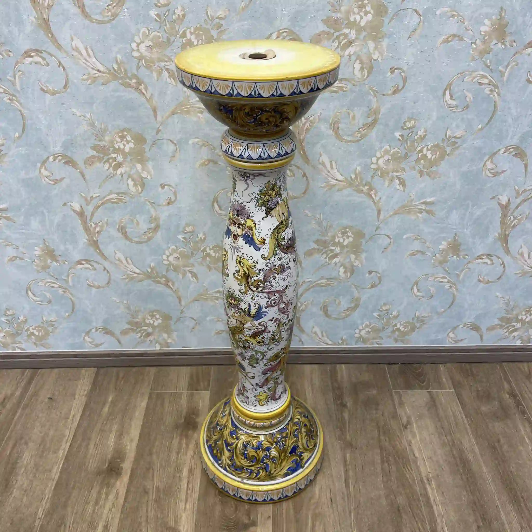 [Vintage] Flower stand / Mallorca ware / Italy / Hand painted, overglaze