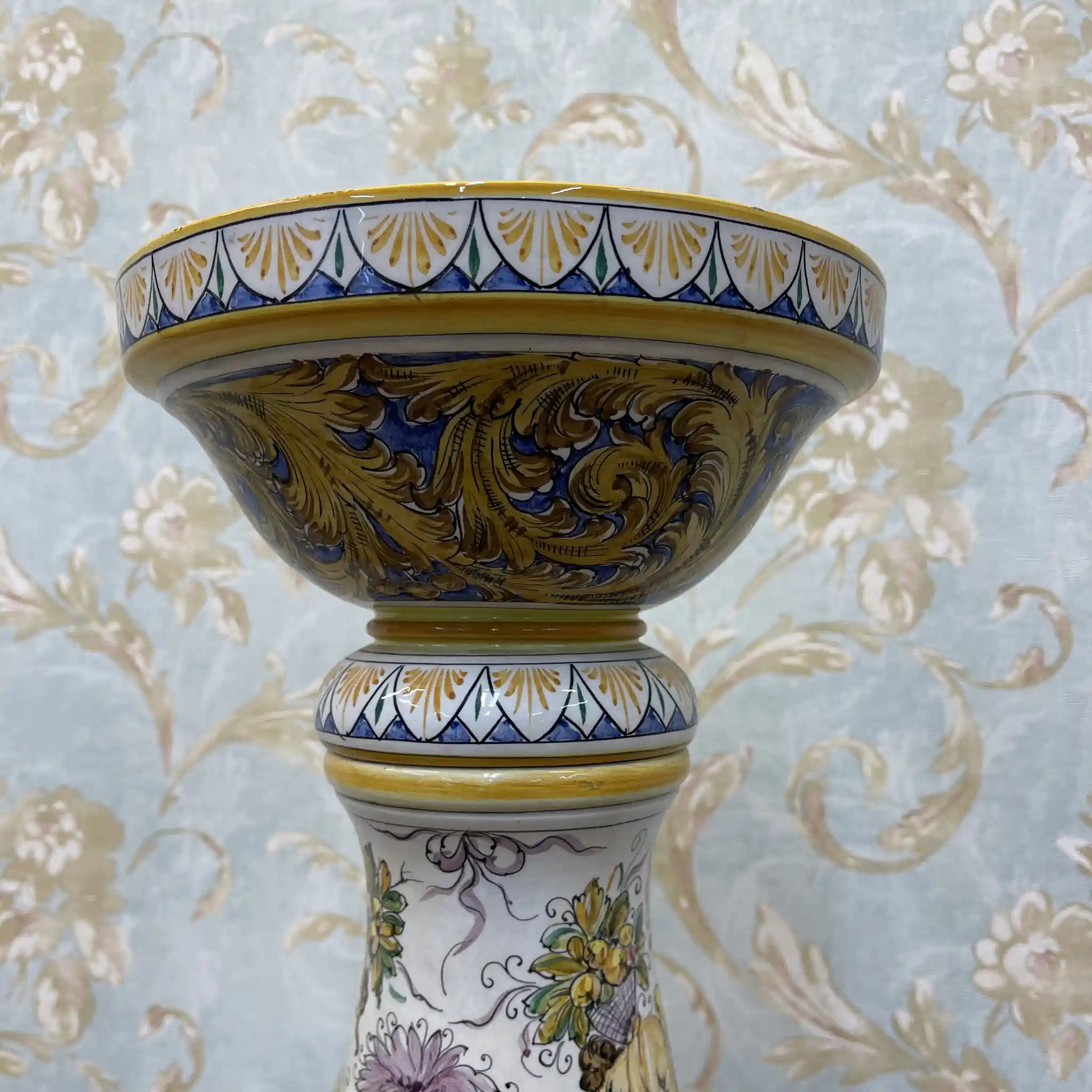 [Vintage] Flower stand / Mallorca ware / Italy / Hand painted, overglaze