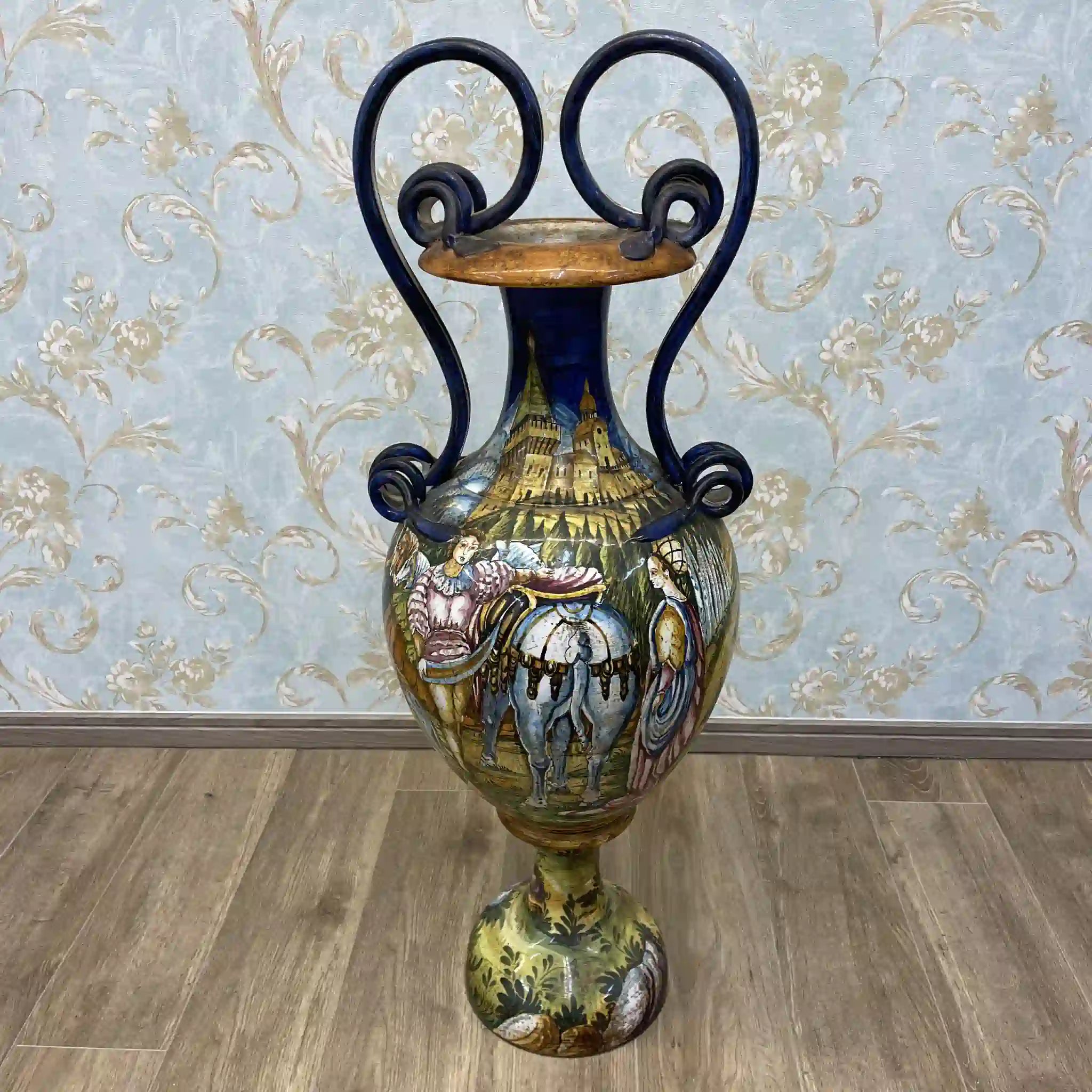 【ビンテージ】 花瓶 / マヨルカ焼き / 錫釉彩色,ハンドペイント,