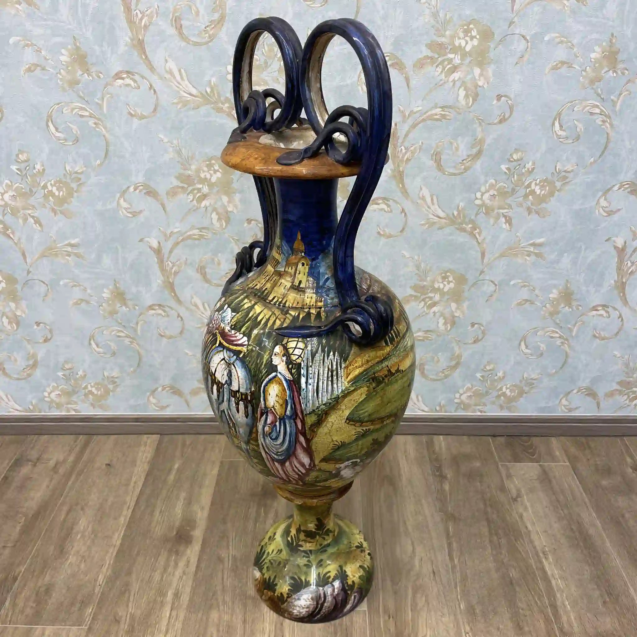 【ビンテージ】 花瓶 / マヨルカ焼き / 錫釉彩色,ハンドペイント,