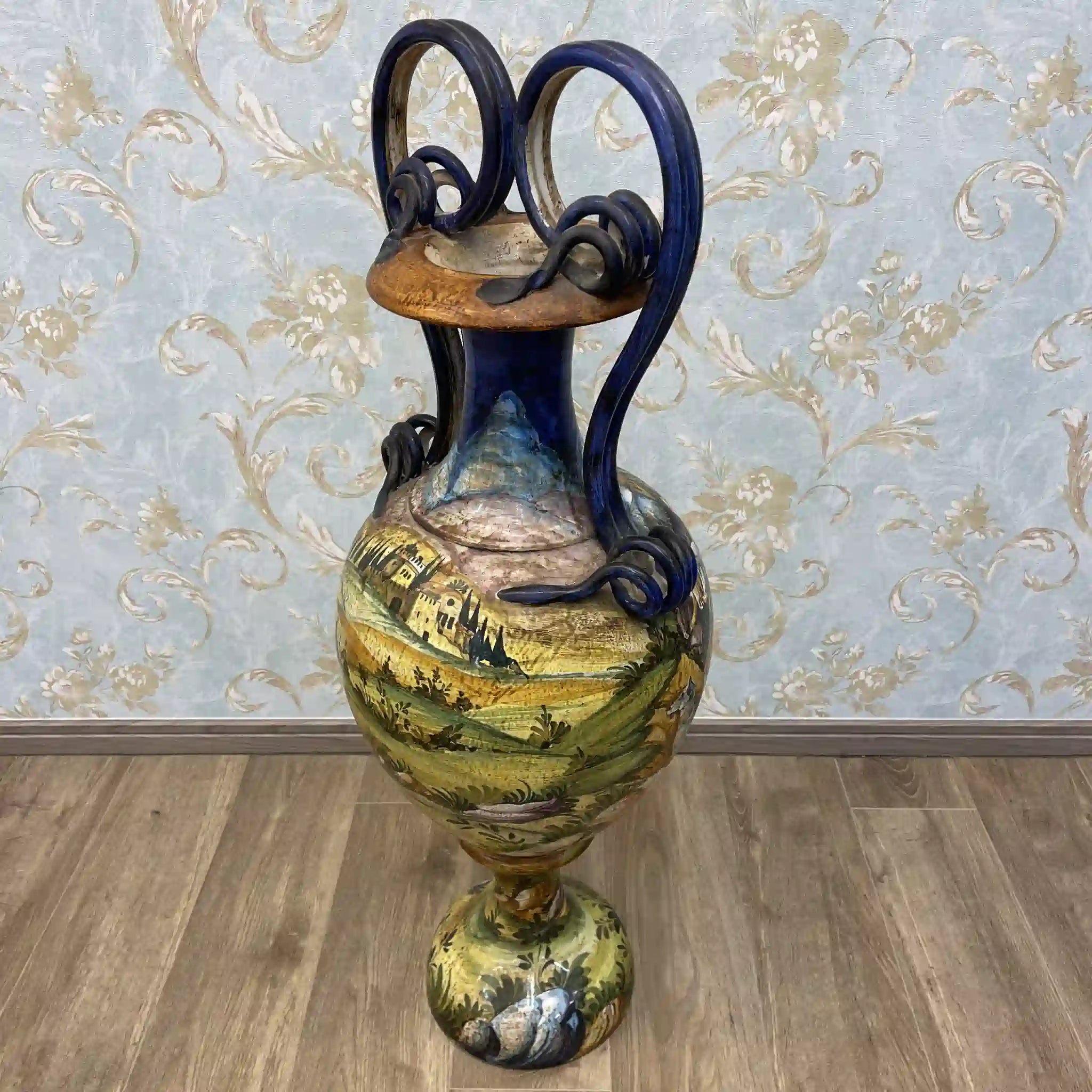 【ビンテージ】 花瓶 / マヨルカ焼き / 錫釉彩色,ハンドペイント,