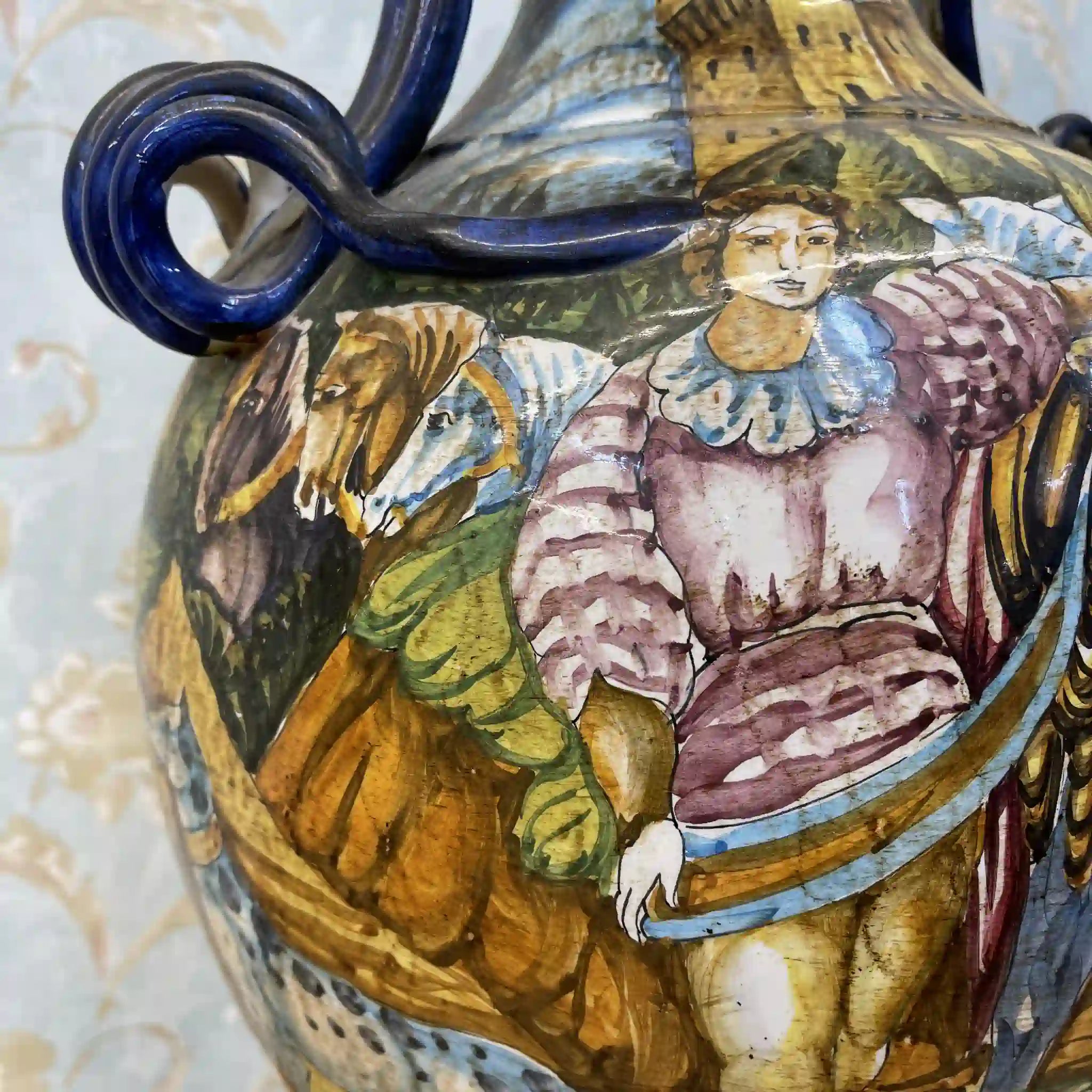 【ビンテージ】 花瓶 / マヨルカ焼き / 錫釉彩色,ハンドペイント,