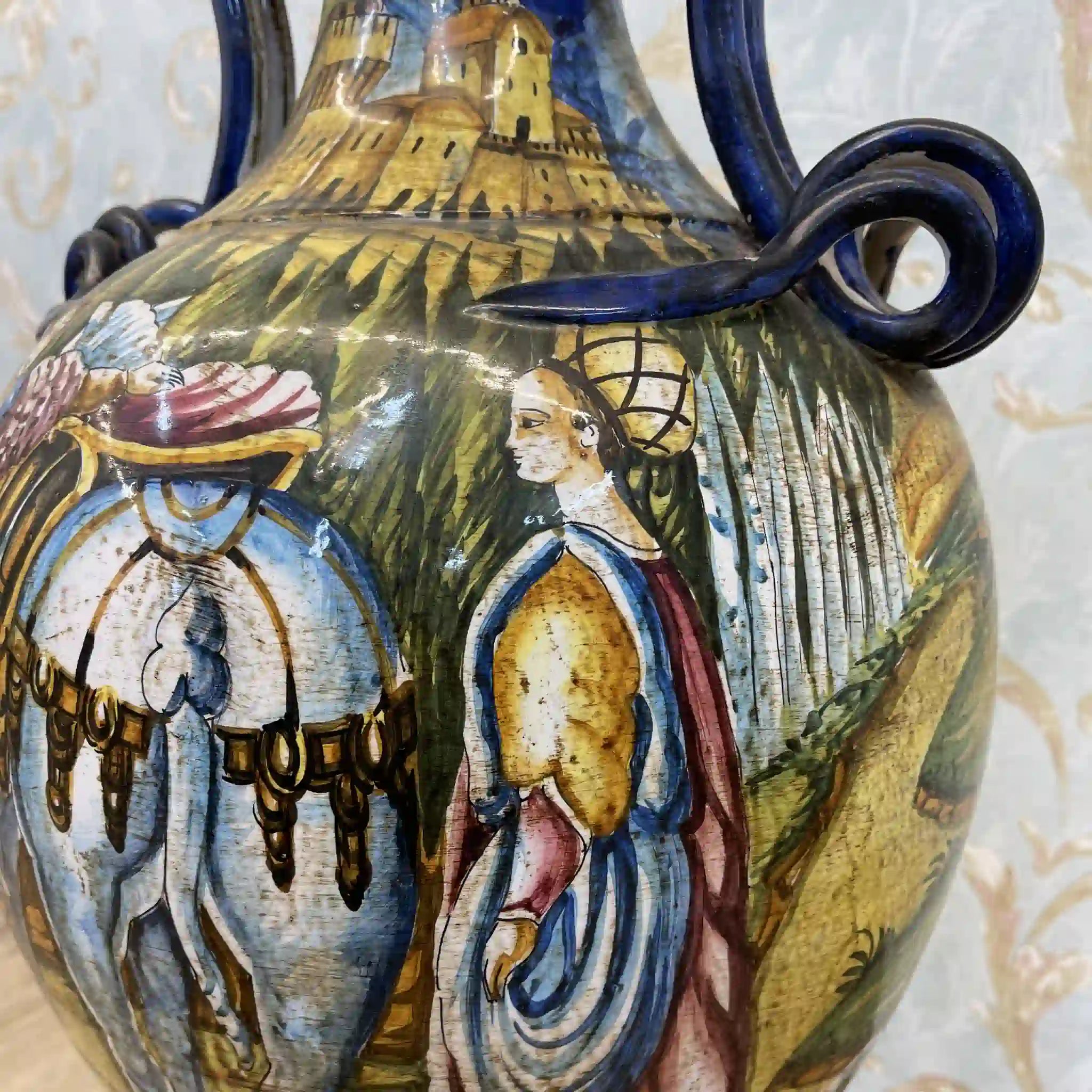 【ビンテージ】 花瓶 / マヨルカ焼き / 錫釉彩色,ハンドペイント,