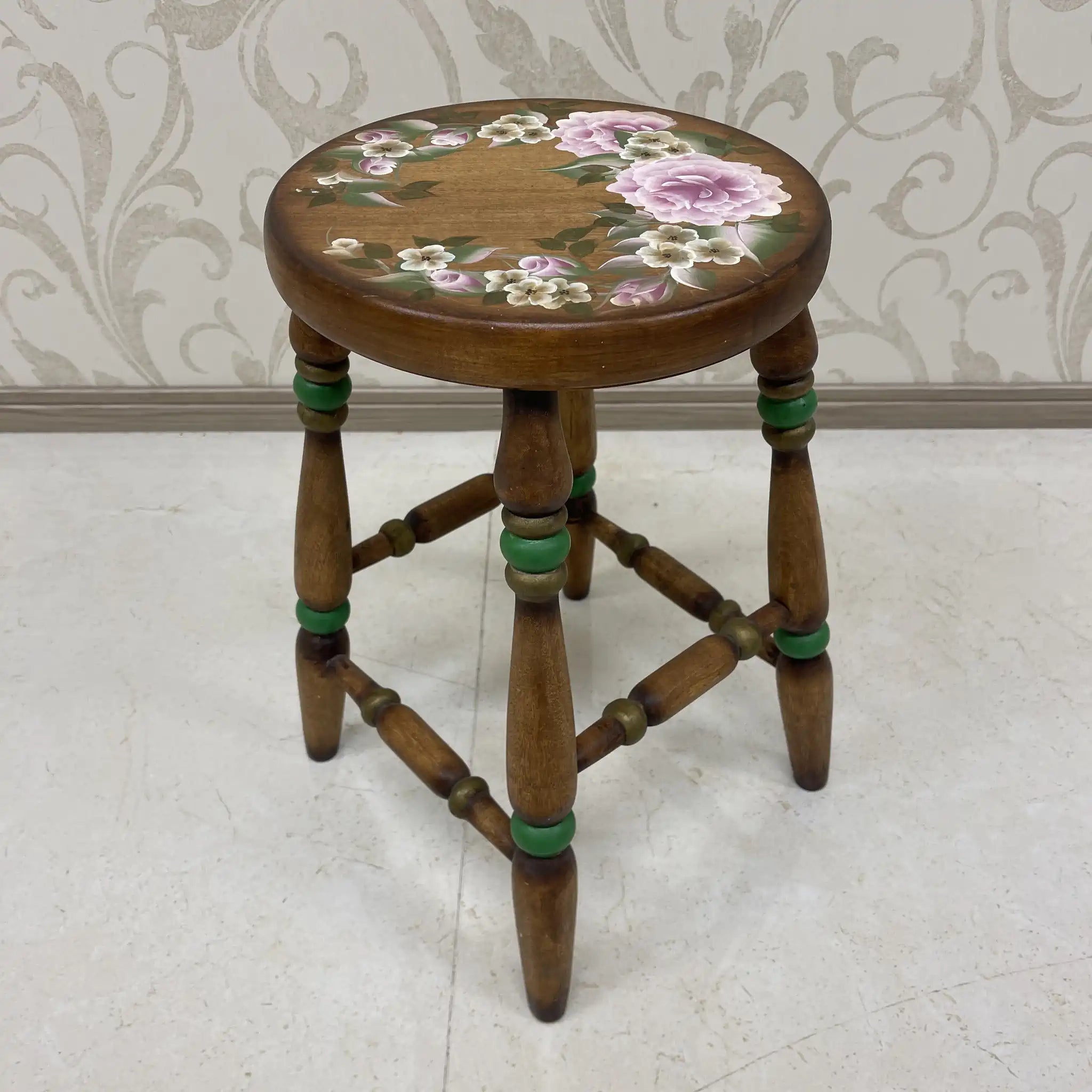[Vintage] Stool / circa 1970s to 1980s / Beech wood / Italy / Hand painted