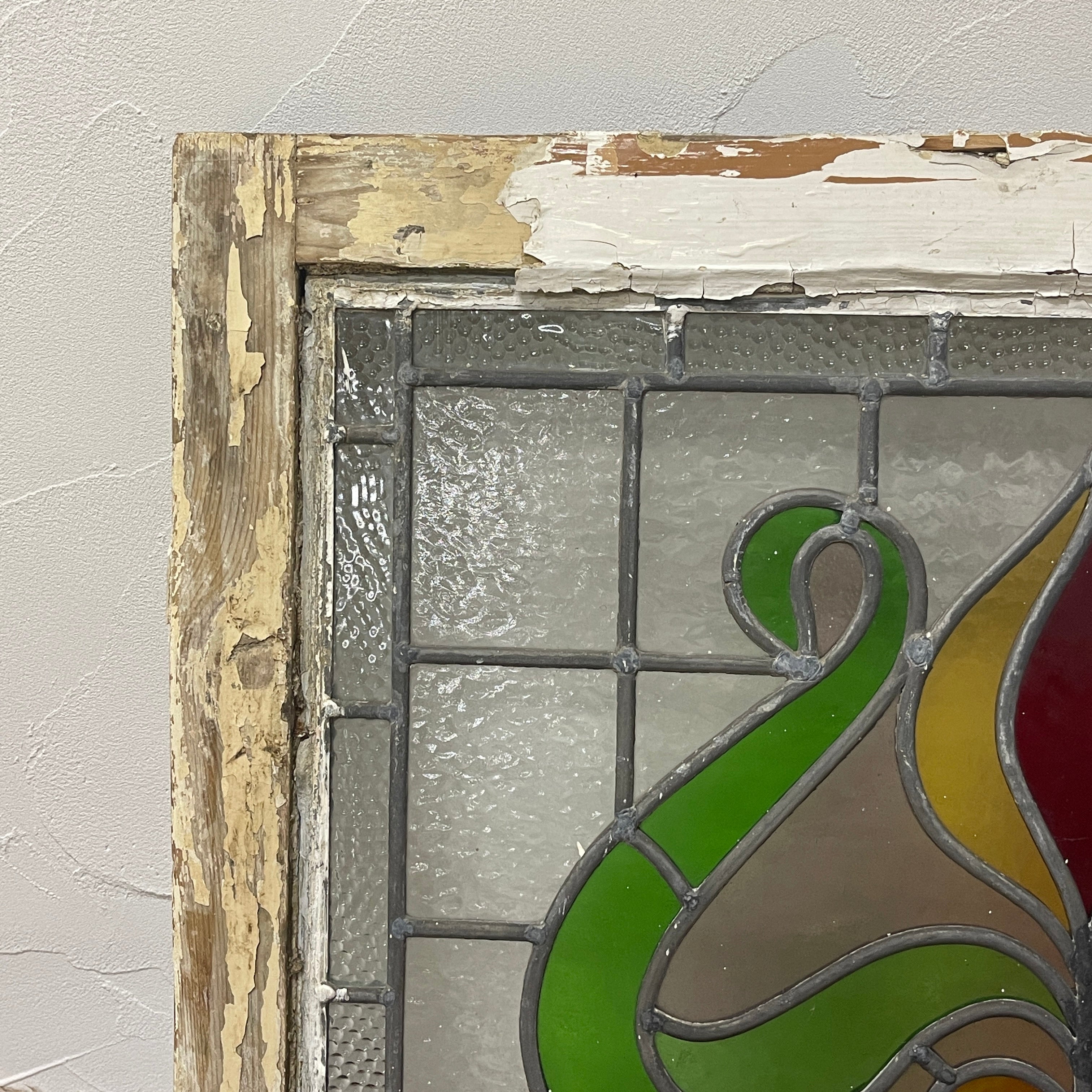 【アンティーク】 ステンドグラス / アール・ヌーヴォー / 20世紀初頭 (推定) / ガラス / イギリス / テクスチャード・ガラス, 植物モチーフ