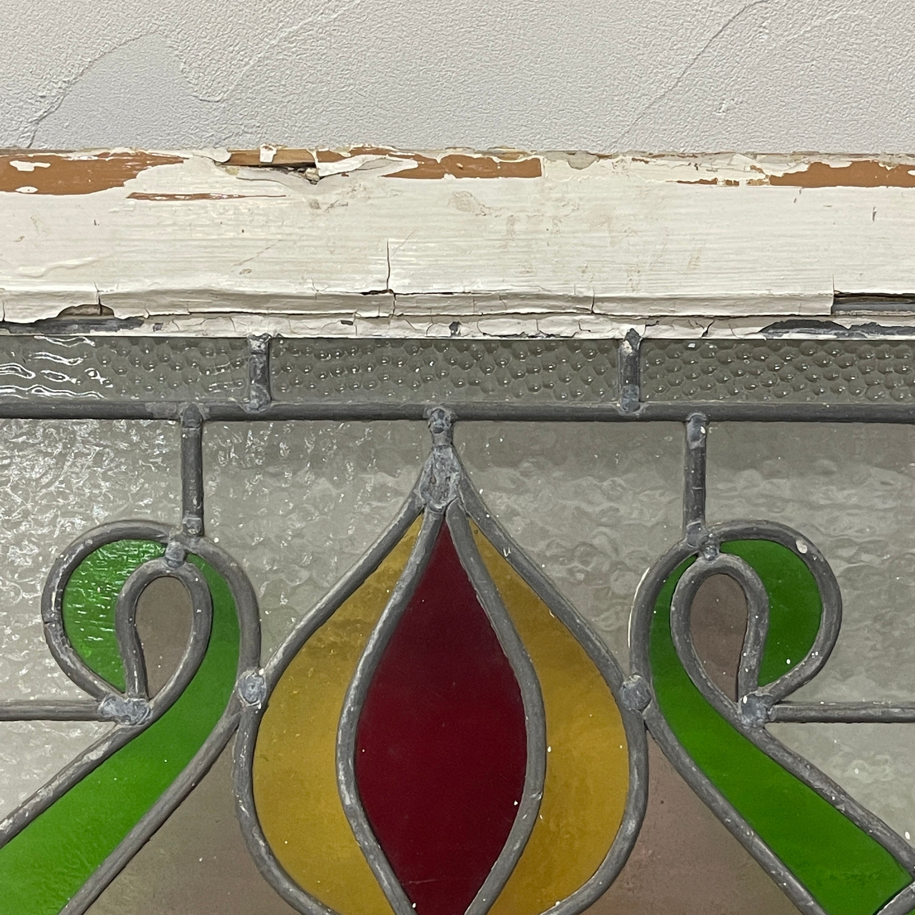 【アンティーク】 ステンドグラス / アール・ヌーヴォー / 20世紀初頭 (推定) / ガラス / イギリス / テクスチャード・ガラス, 植物モチーフ