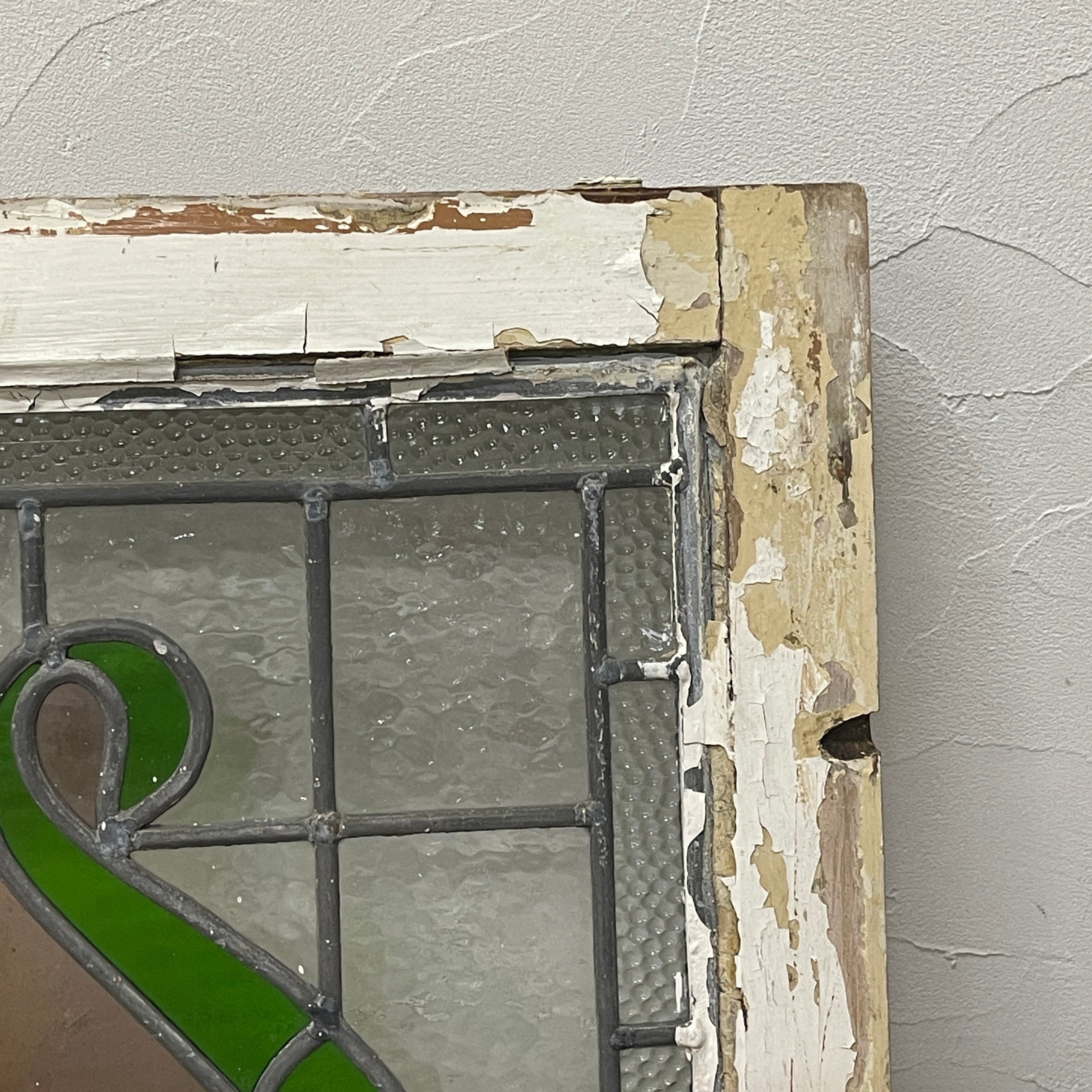 【アンティーク】 ステンドグラス / アール・ヌーヴォー / 20世紀初頭 (推定) / ガラス / イギリス / テクスチャード・ガラス, 植物モチーフ