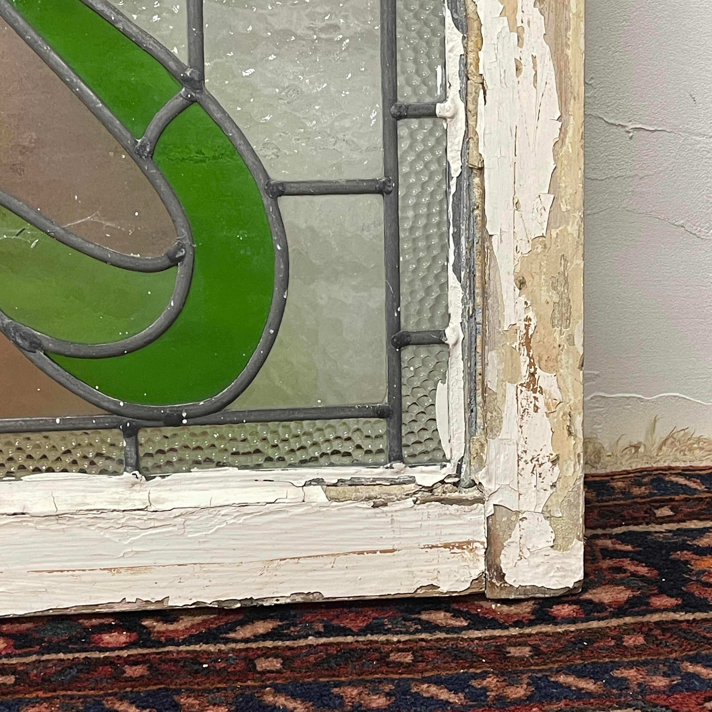 【アンティーク】 ステンドグラス / アール・ヌーヴォー / 20世紀初頭 (推定) / ガラス / イギリス / テクスチャード・ガラス, 植物モチーフ