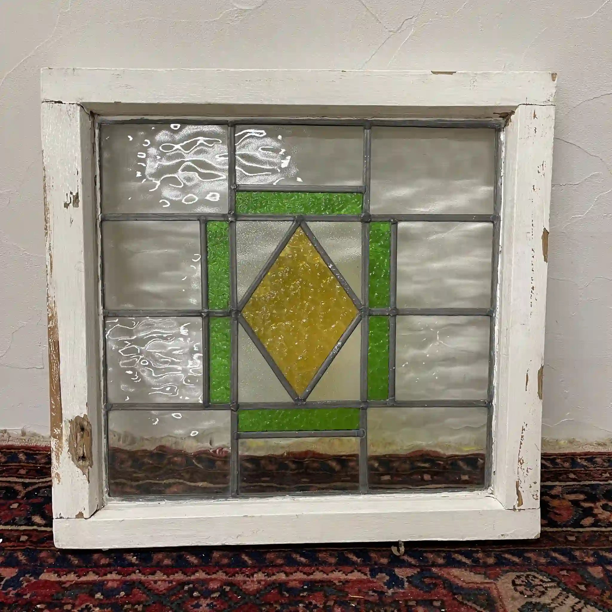 【アンティーク】 ステンドグラス / アール・デコ / 20世紀初頭 (推定) / ガラス / イギリス / テクスチャード・ガラス, 幾何学的デザイン