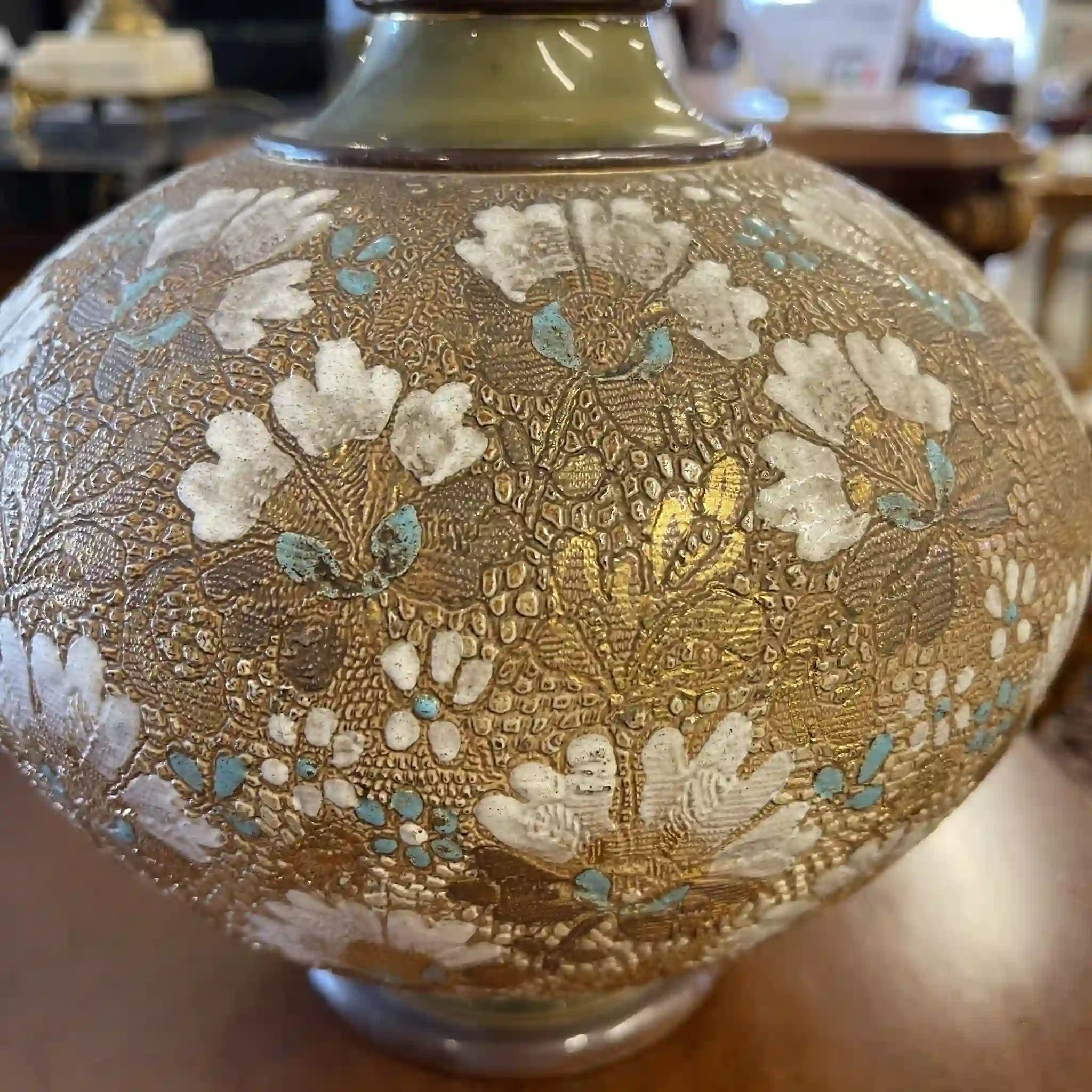 花瓶/ ROYAL DOULTON / SLATER / SLATER， 兰贝斯窑(Lambethware) / 20年代- 30年代左右/英国/斯莱特专利技术，蕾丝转印装饰，手工珐琅着色