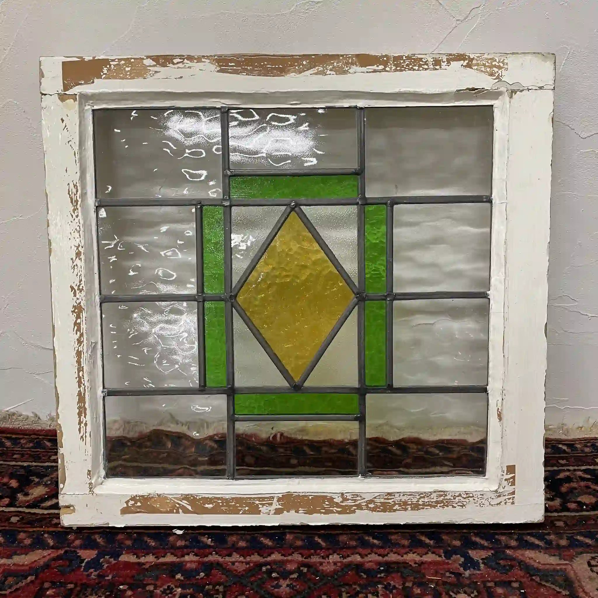 【アンティーク】 ステンドグラス / アール・デコ / 20世紀初頭 (推定) / ガラス / イギリス / テクスチャード・ガラス, 幾何学的デザイン
