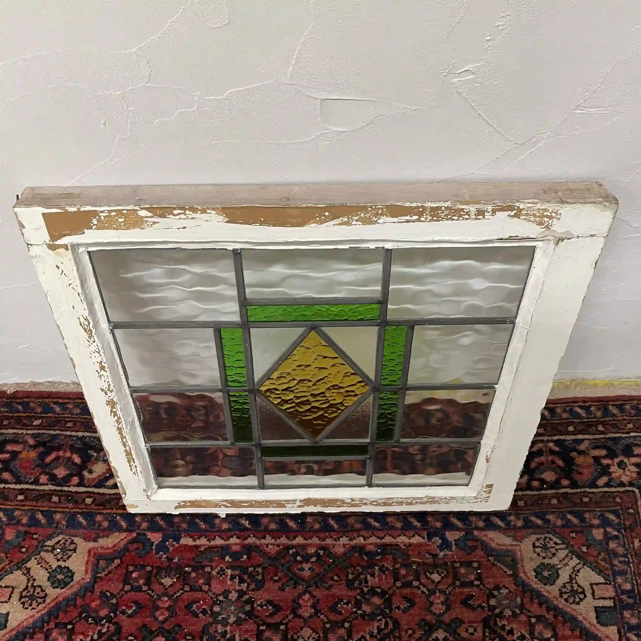 【アンティーク】 ステンドグラス / アール・デコ / 20世紀初頭 (推定) / ガラス / イギリス / テクスチャード・ガラス, 幾何学的デザイン