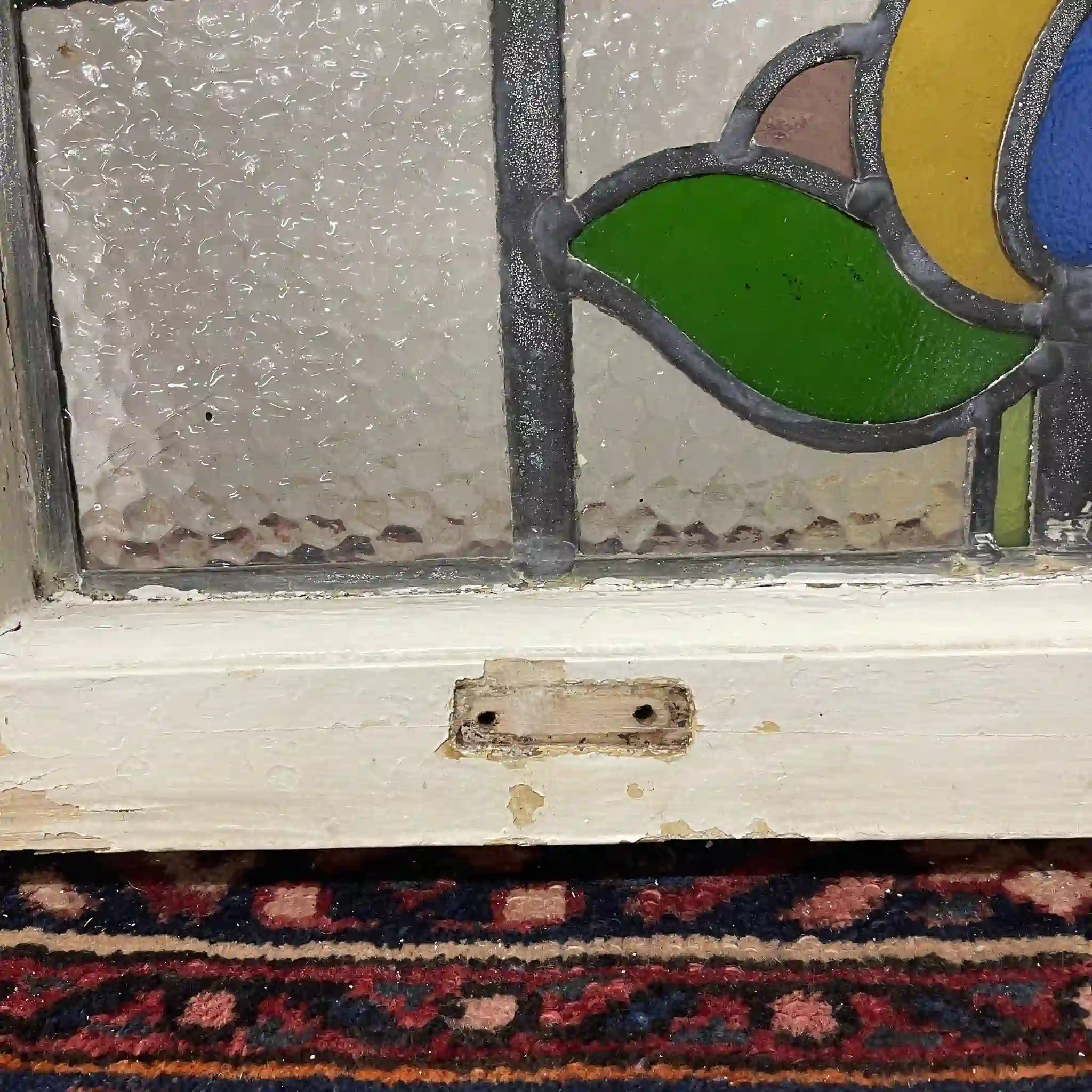 【アンティーク】 ステンドグラス / アール・ヌーヴォー / 20世紀初頭 (推定) / ガラス / イギリス / テクスチャード・ガラス, チューリップモチーフ, 蝶番付