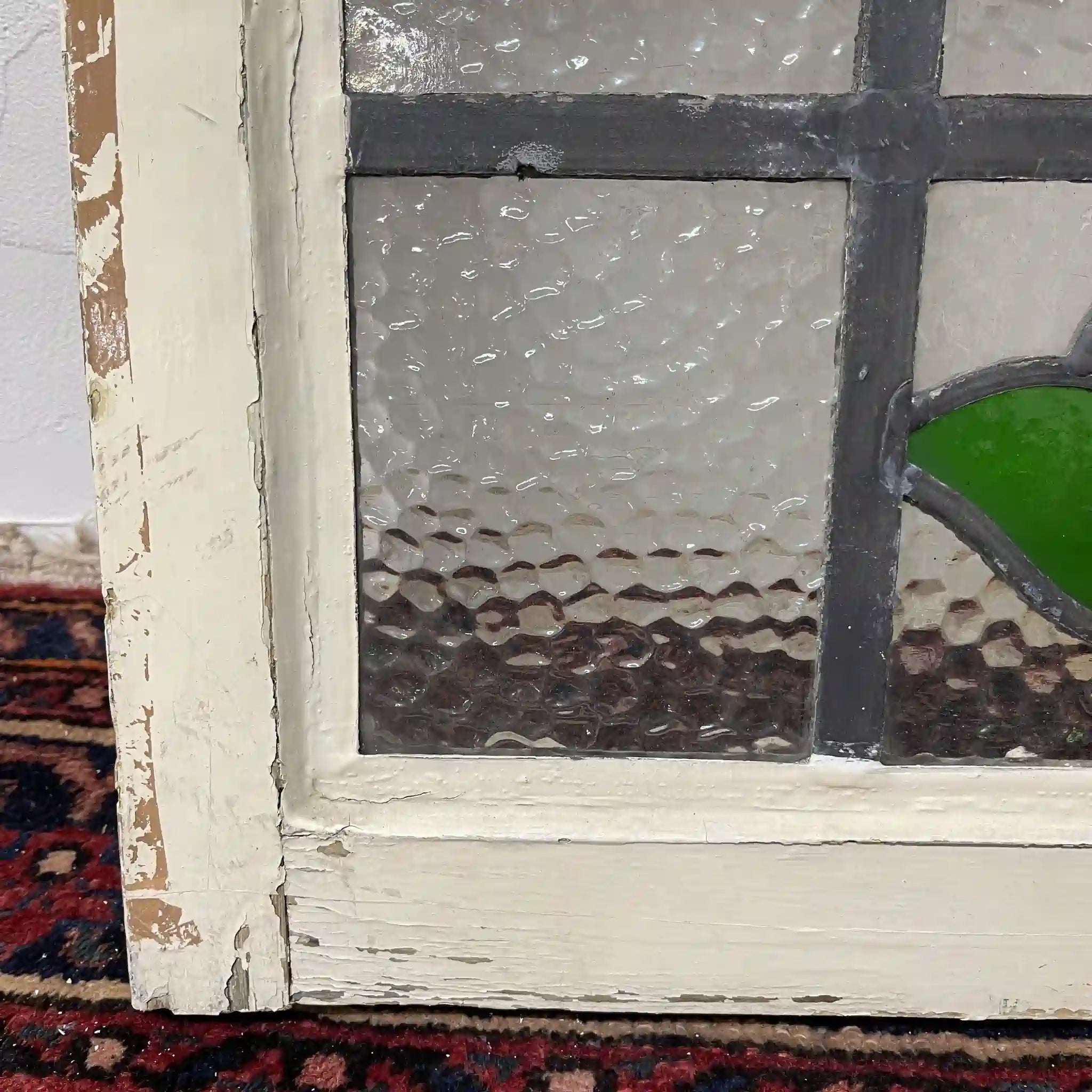 【アンティーク】 ステンドグラス / アール・ヌーヴォー / 20世紀初頭 (推定) / ガラス / イギリス / テクスチャード・ガラス, チューリップモチーフ, 蝶番付