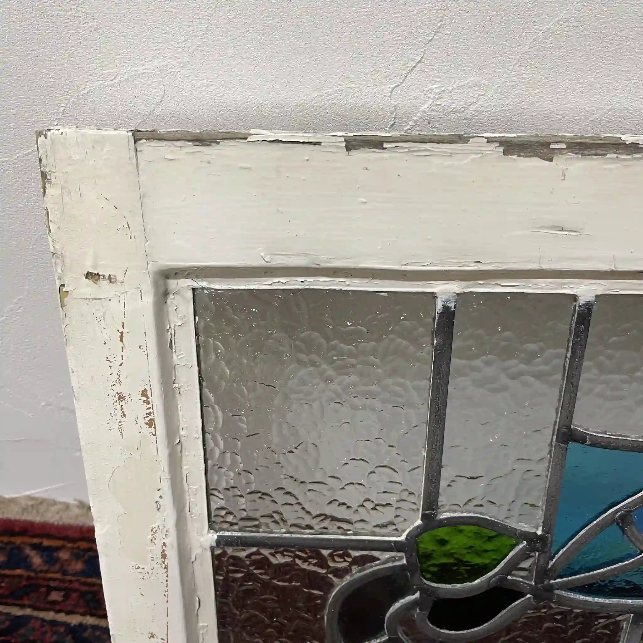 【アンティーク】 ステンドグラス / アール・デコ / 20世紀初頭 (推定) / ガラス / イギリス / テクスチャード・ガラス, 植物モチーフ, 幾何学的デザイン, ステイ付